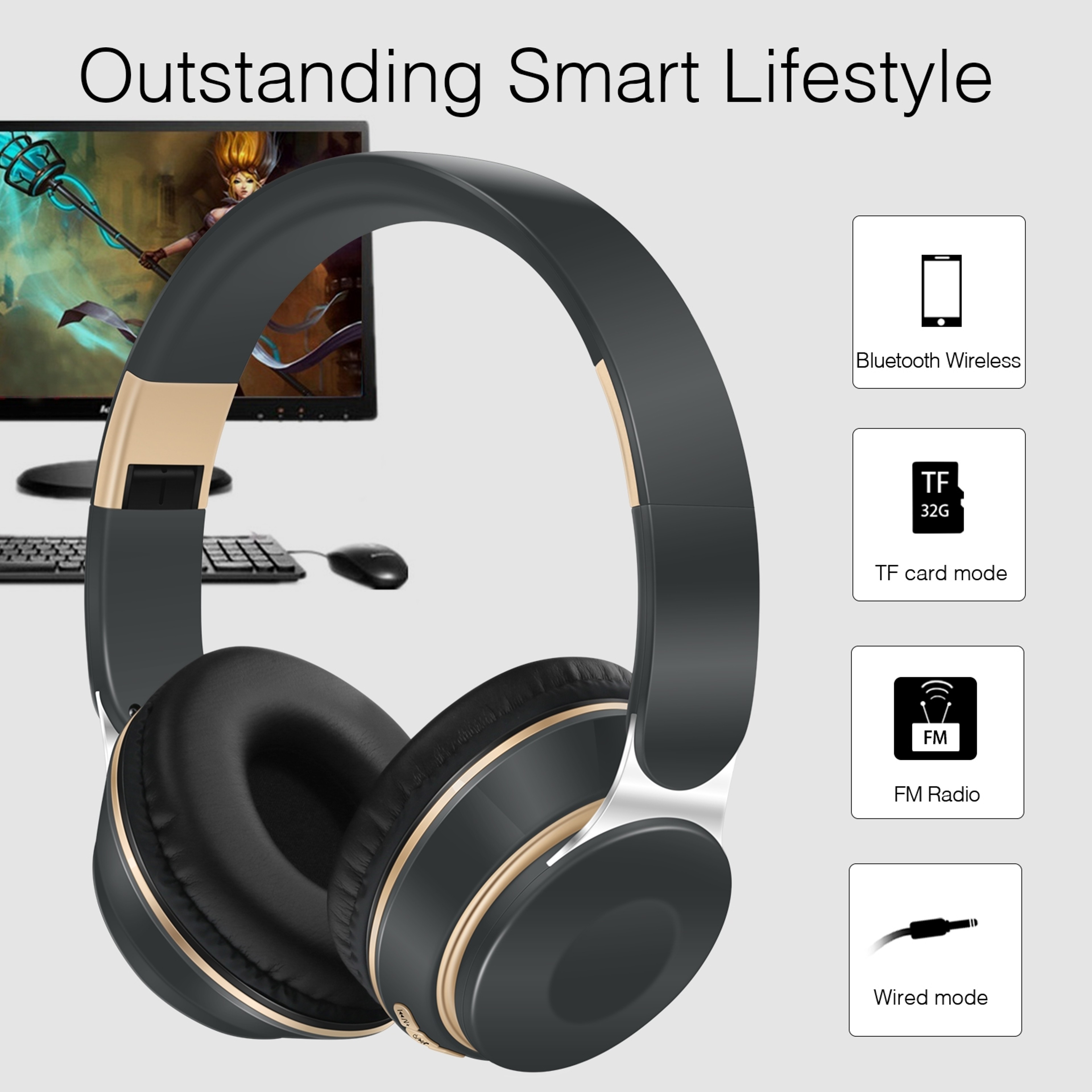 Stereo Bluetooth Headphones Wireless Headset With SD Card Built In Mic  MP3 Music Playback 1