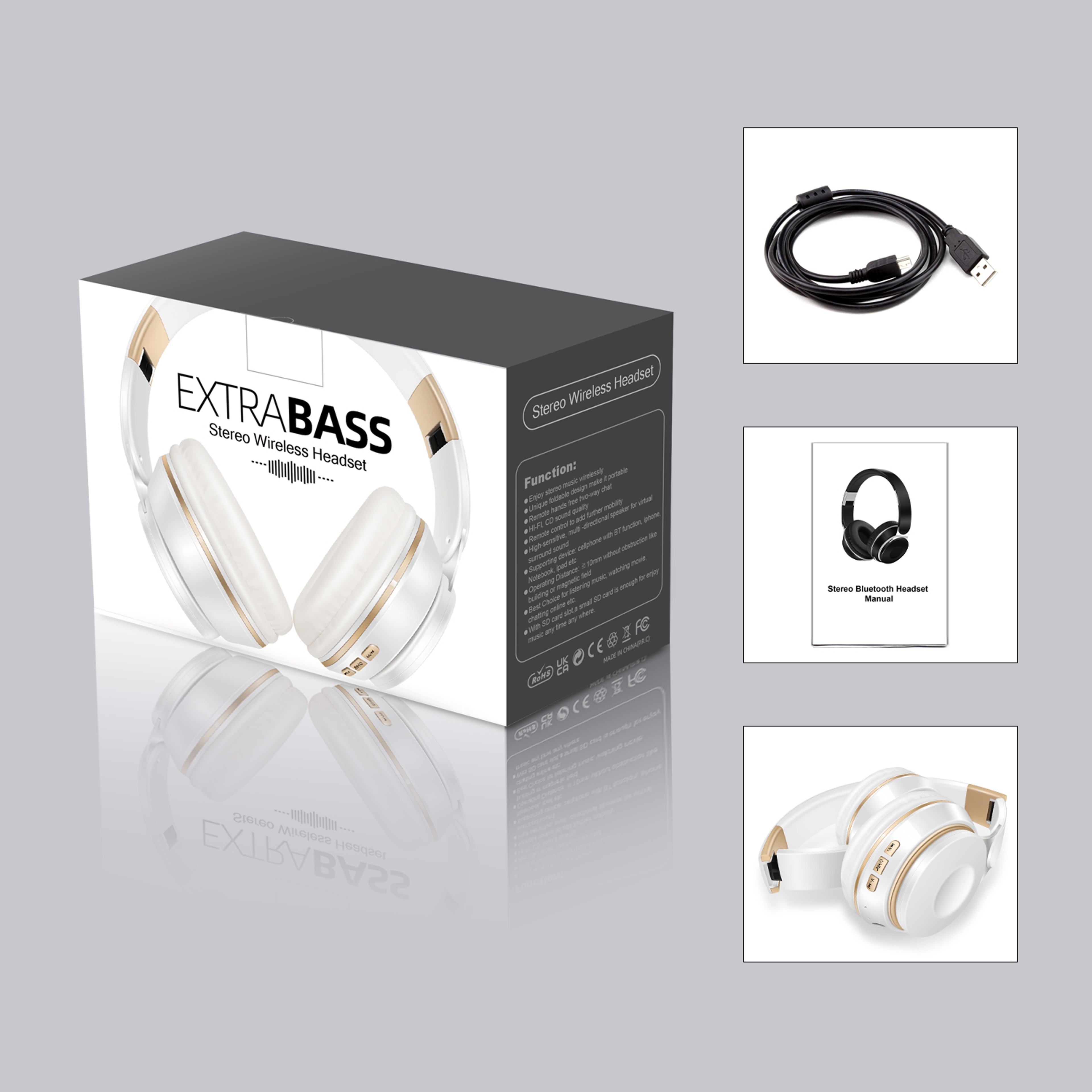 Stereo Bluetooth Headphones Wireless Headset With SD Card Built In Mic  MP3 Music Playback 6