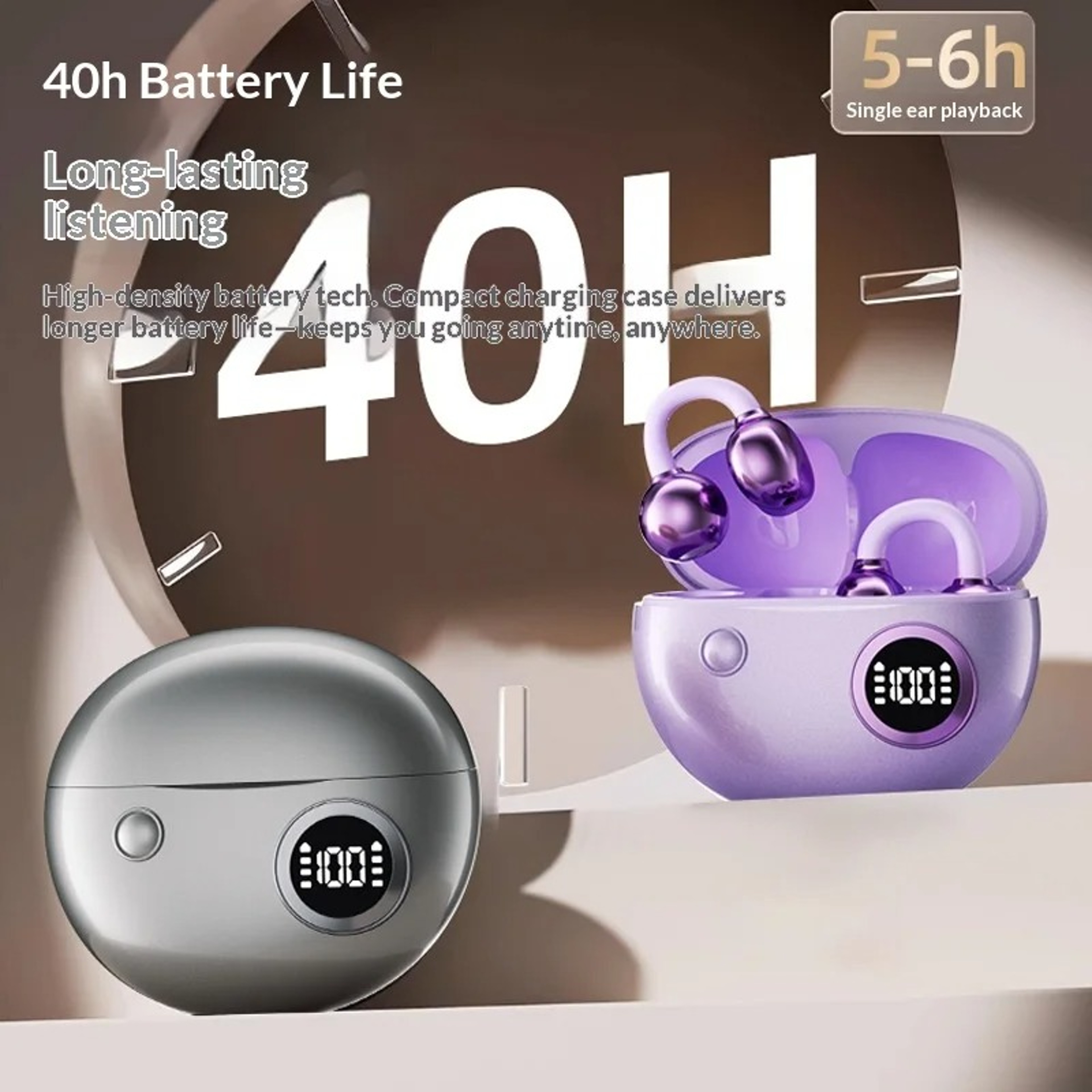 ClipFit Bluetooth Earbuds with Digital Display, Noise Isolation & Long Battery Life – view 3