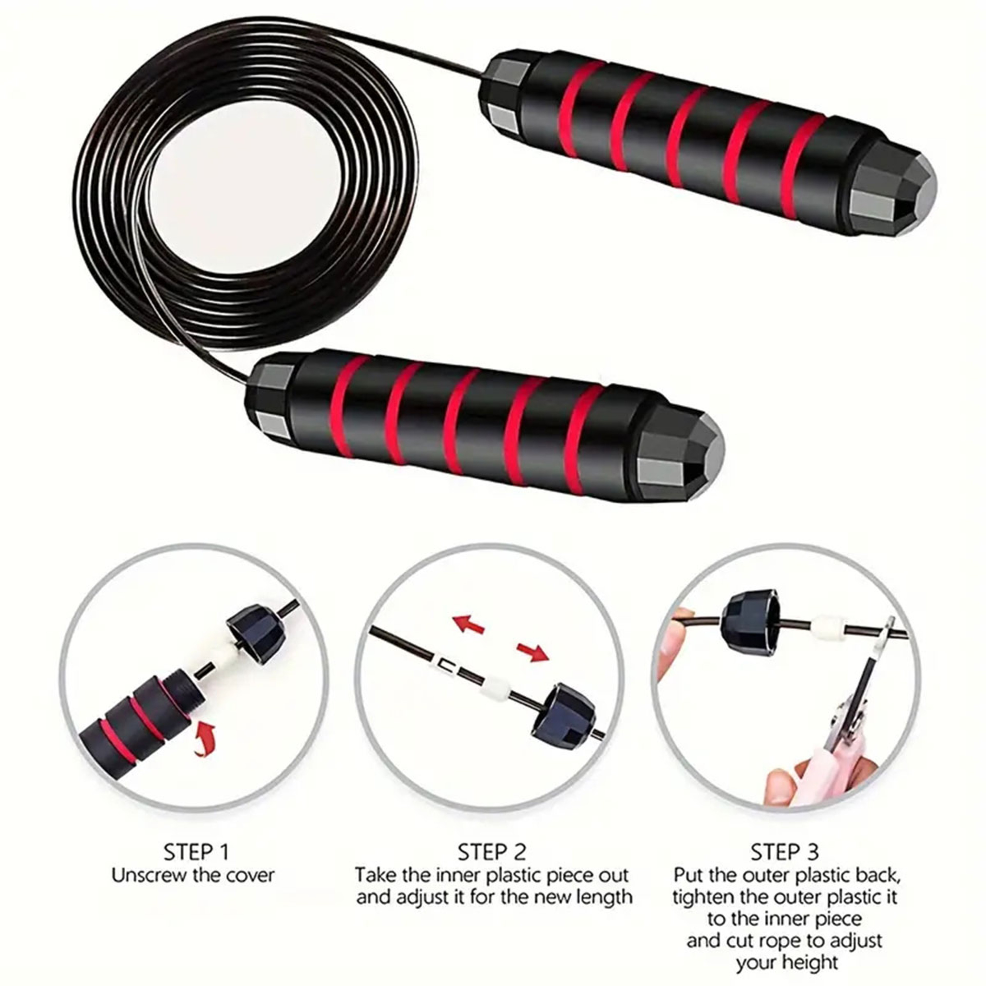 Adjustable Speed Jump Rope With Steel Wire Cable For Cardio Fitness  Home Workouts 2