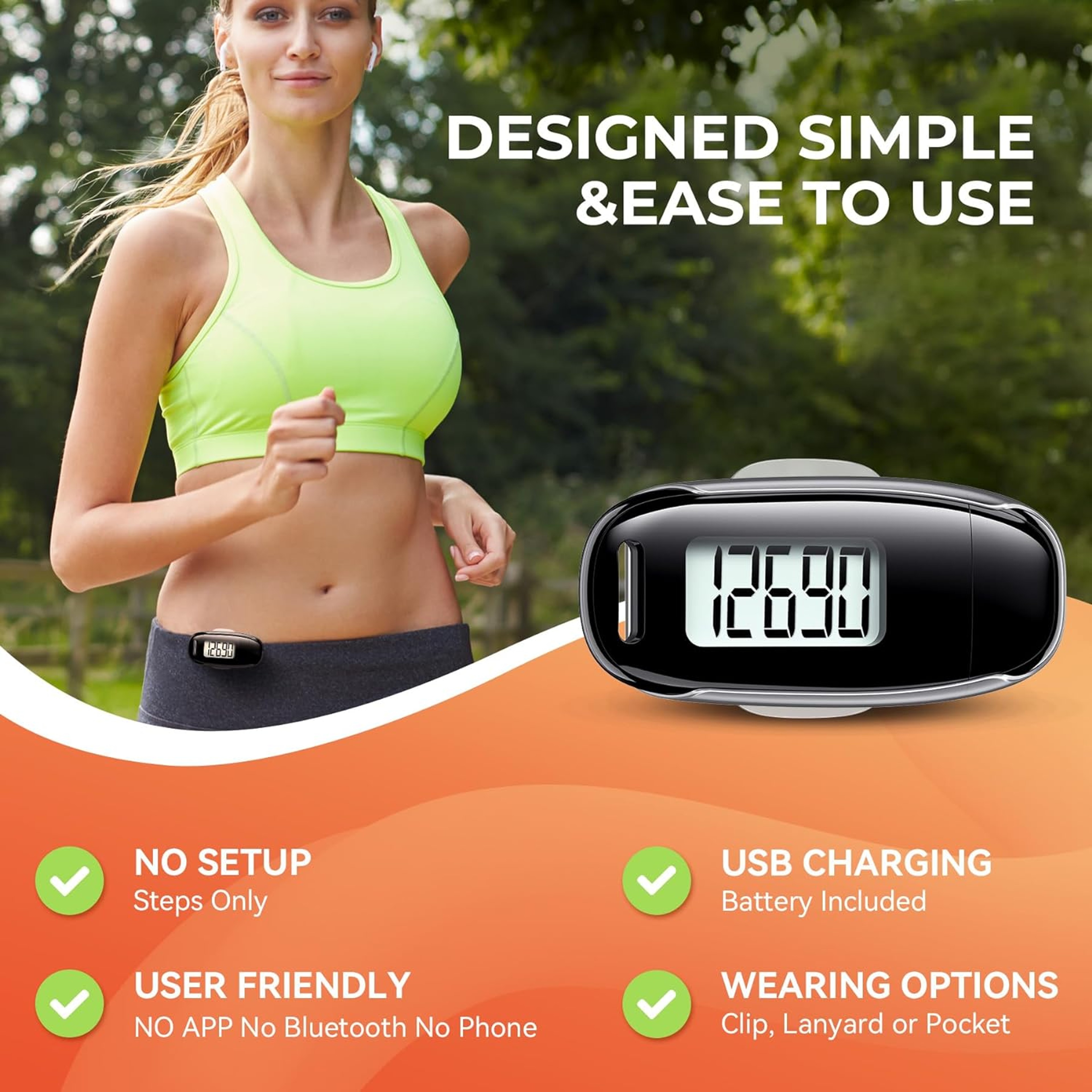 3D Pedometer USB Rechargeable Walking Step Counter with Backlight Accurate Step Tracker – view 3
