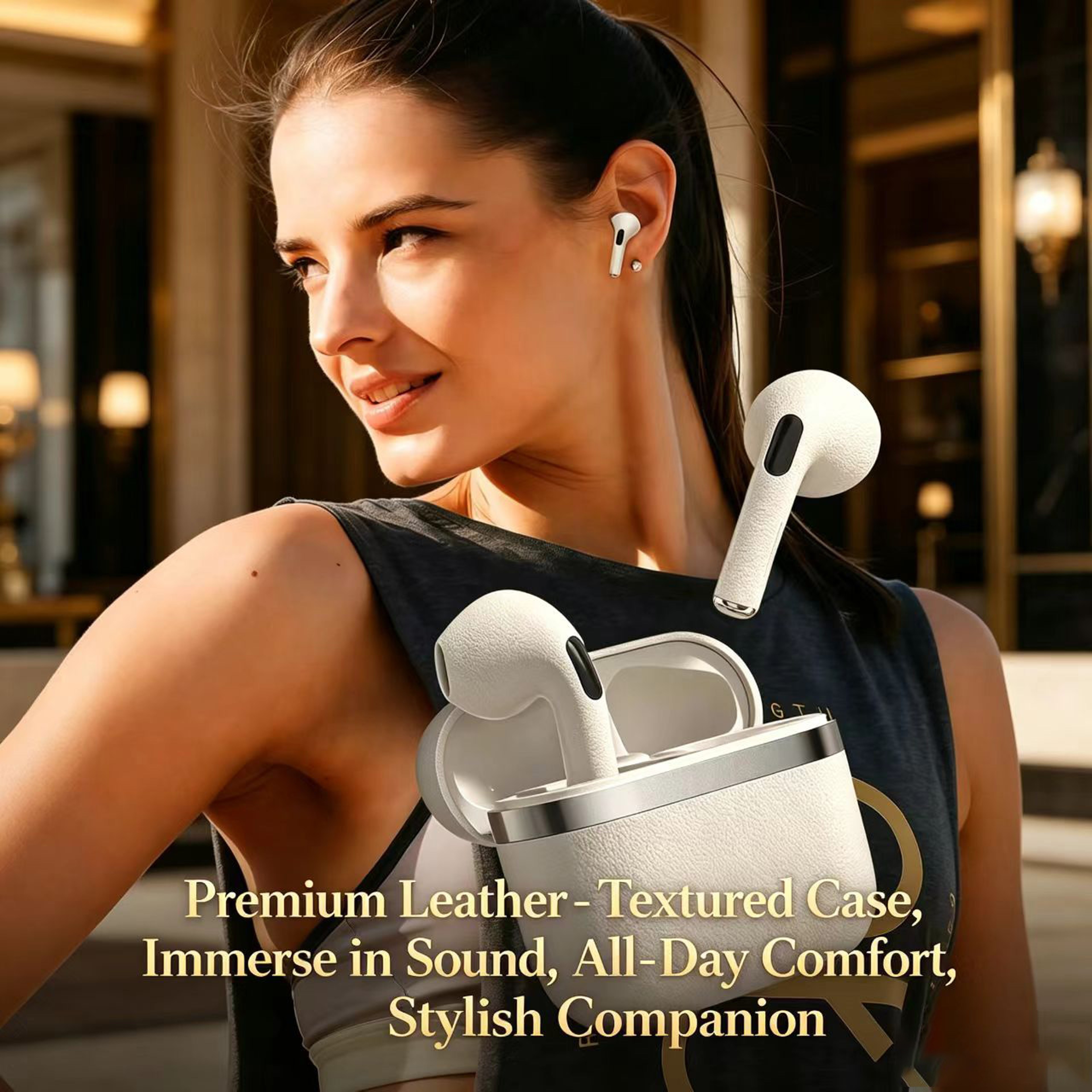 Leather Case Bluetooth Earbuds With HiFi Stereo Sound Touch Control  24H Playtime 5