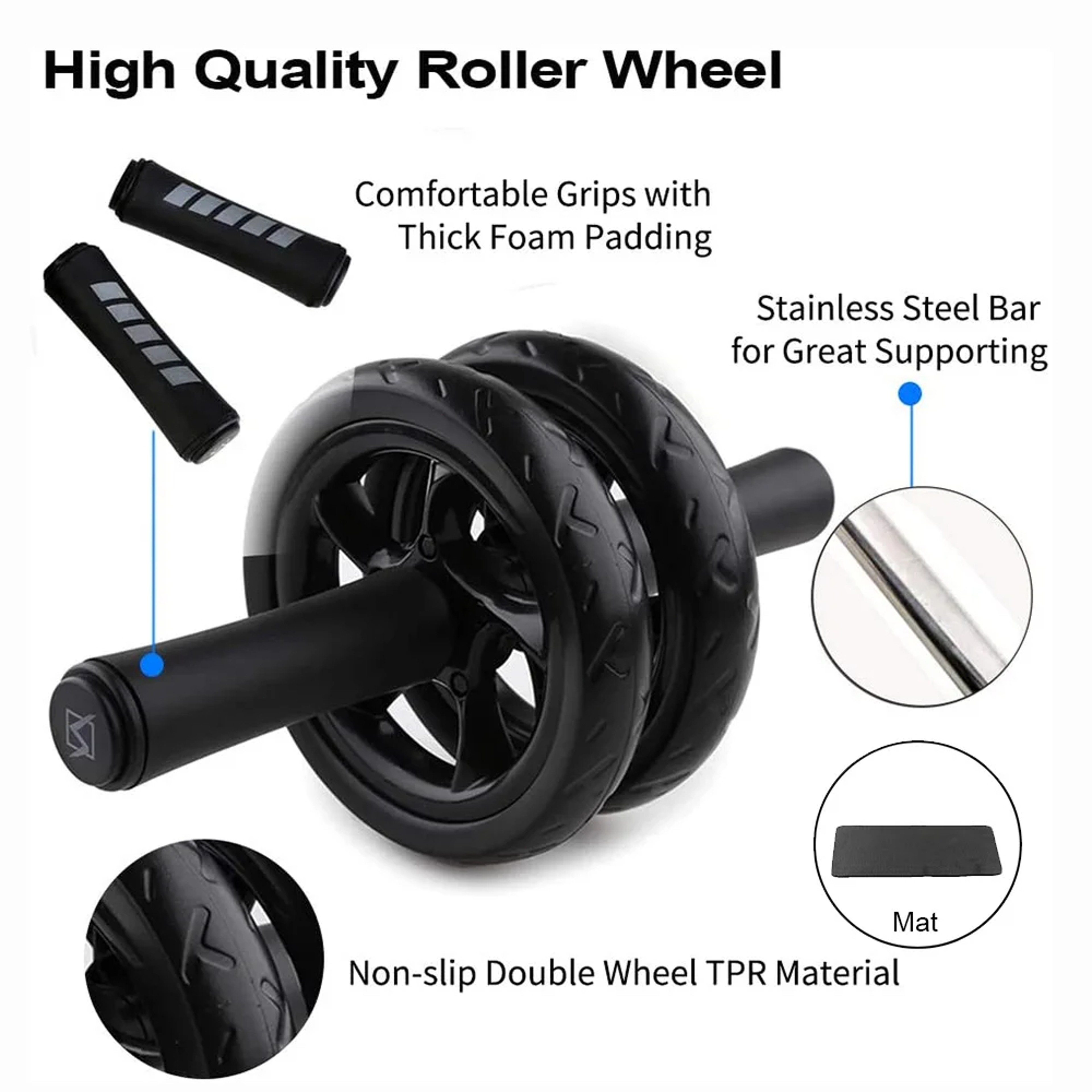 ProCore Ab Roller Wheel With Resistance Bands  Knee Pad For Full Core Home Gym Workouts 3
