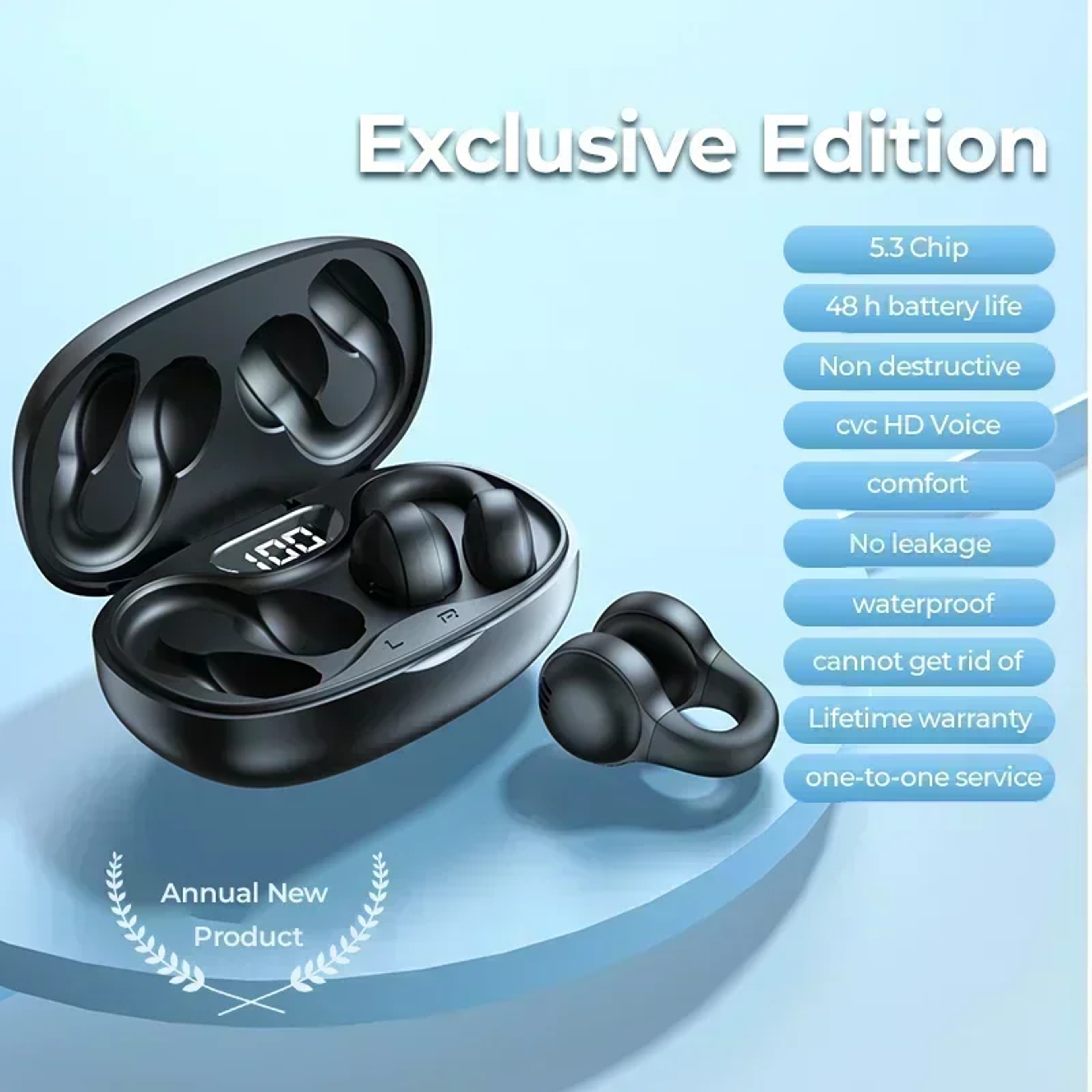 Clip On Bluetooth 53 Earbuds Noise Cancelling Wireless Sports  Gaming Headphones With HD Mic 7