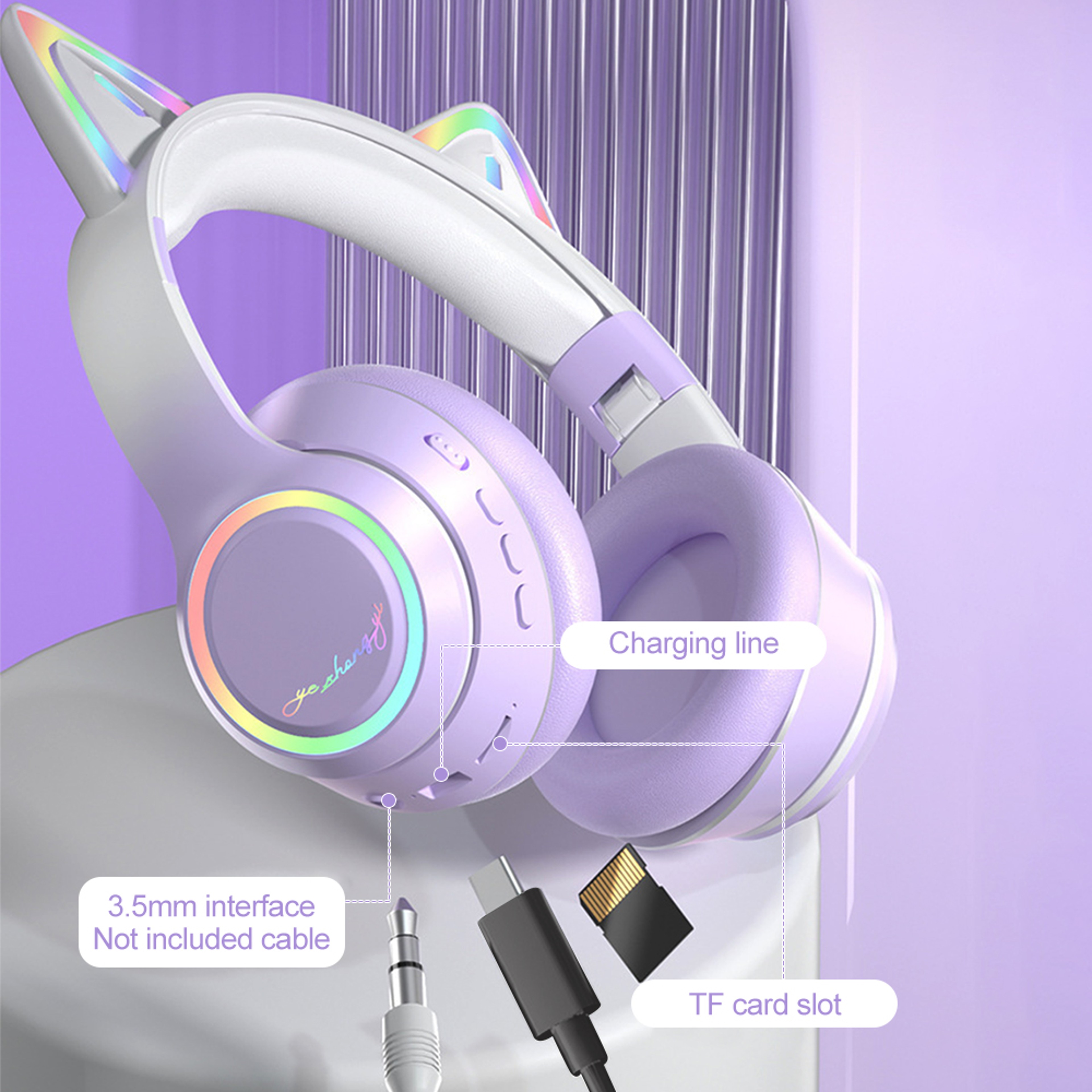 RGB Cat Ear Bluetooth Headphones With Mic For Kids And Girls 4