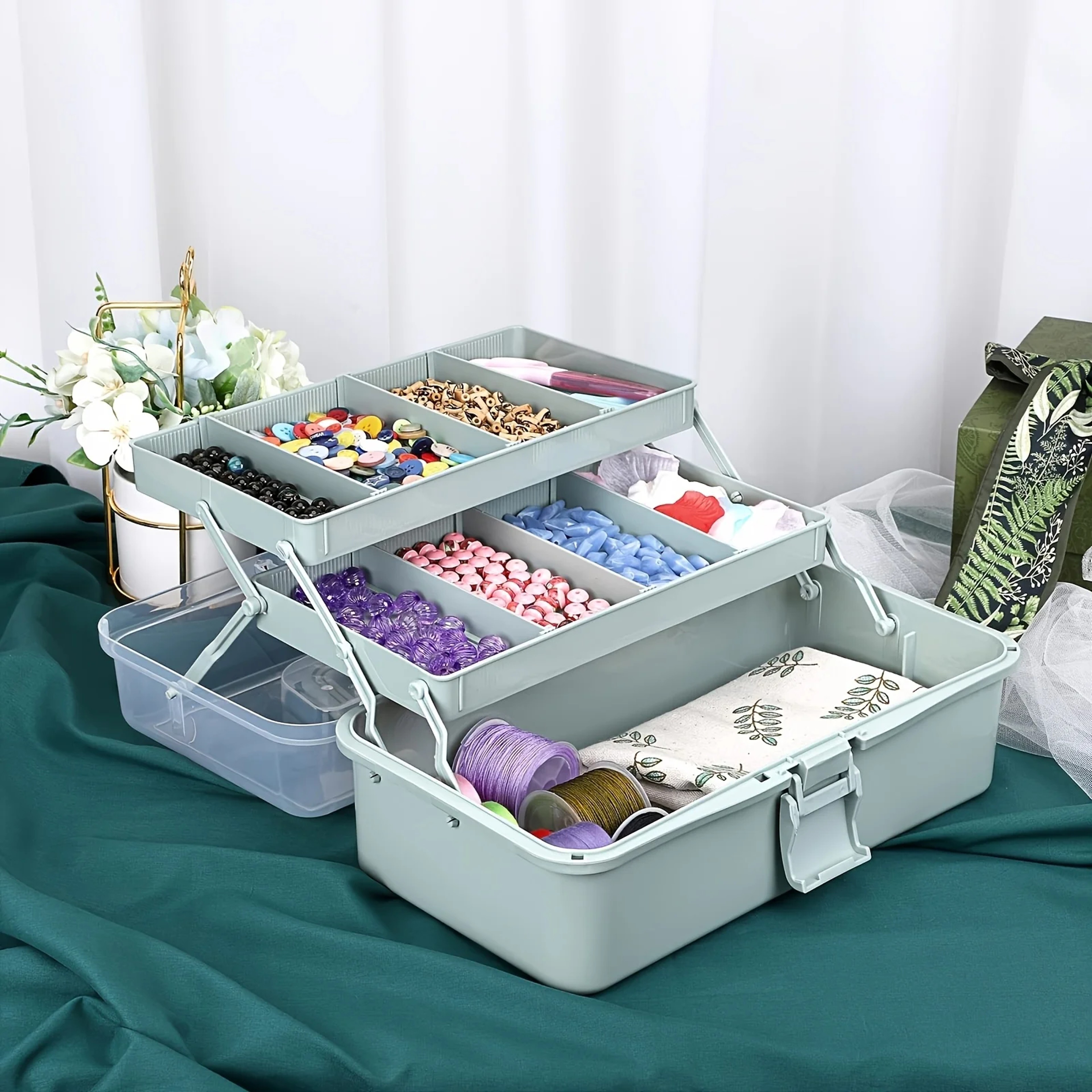 3 Layer Craft Organizer Box With Adjustable Dividers And Portable Handle 0