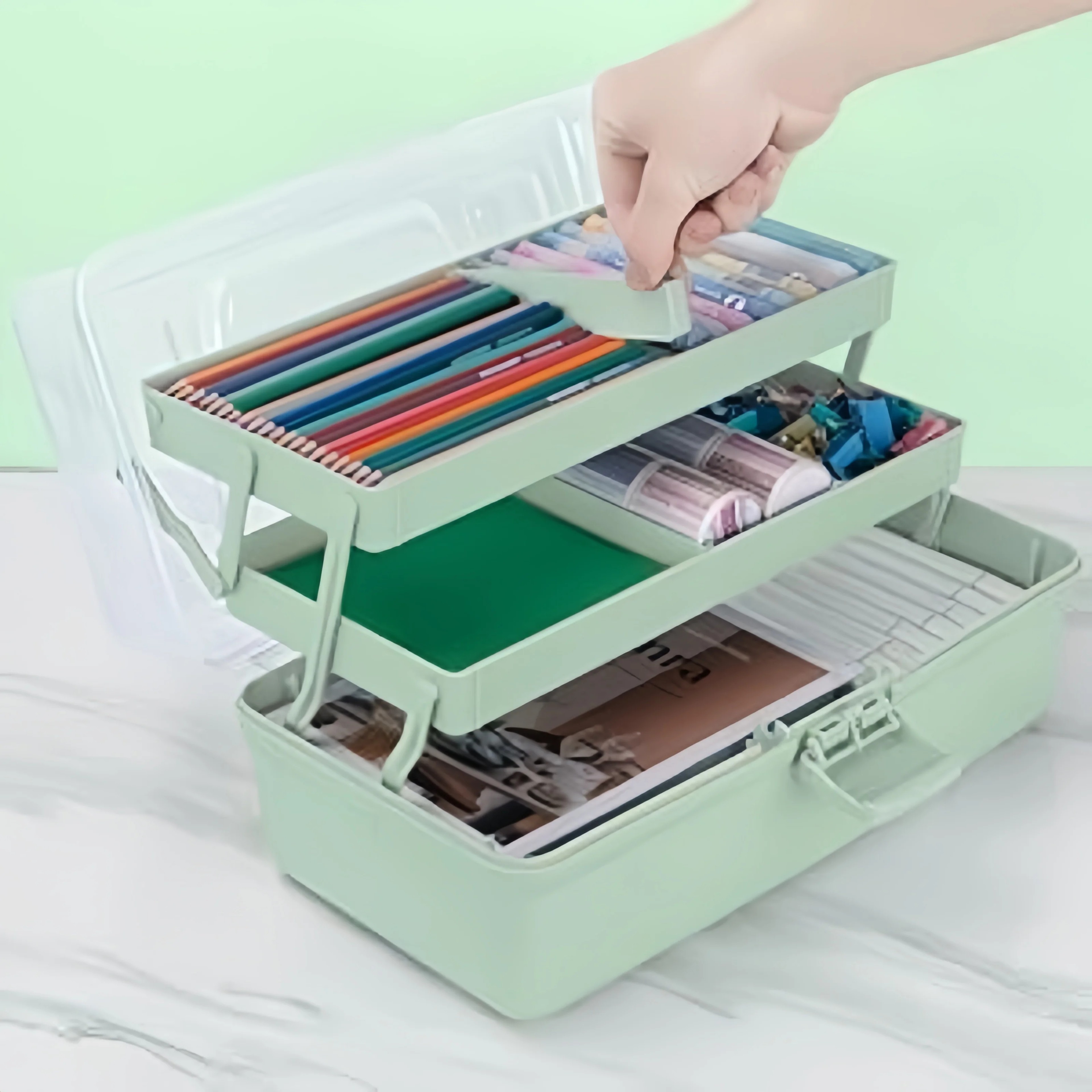 3 Layer Craft Organizer Box With Adjustable Dividers And Portable Handle 3