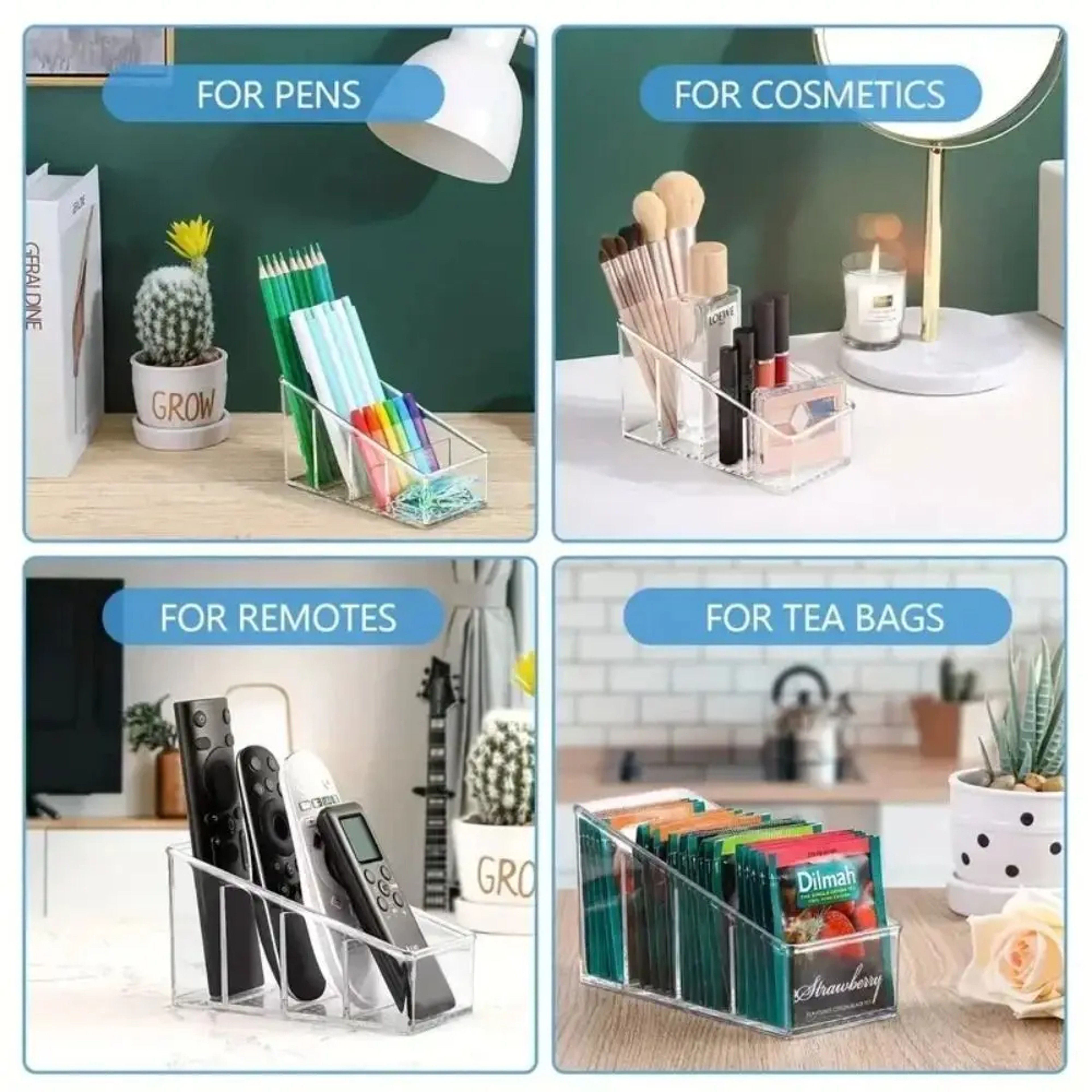 4 Compartment Clear Remote Control Holder And Multipurpose Desk Organizer 3