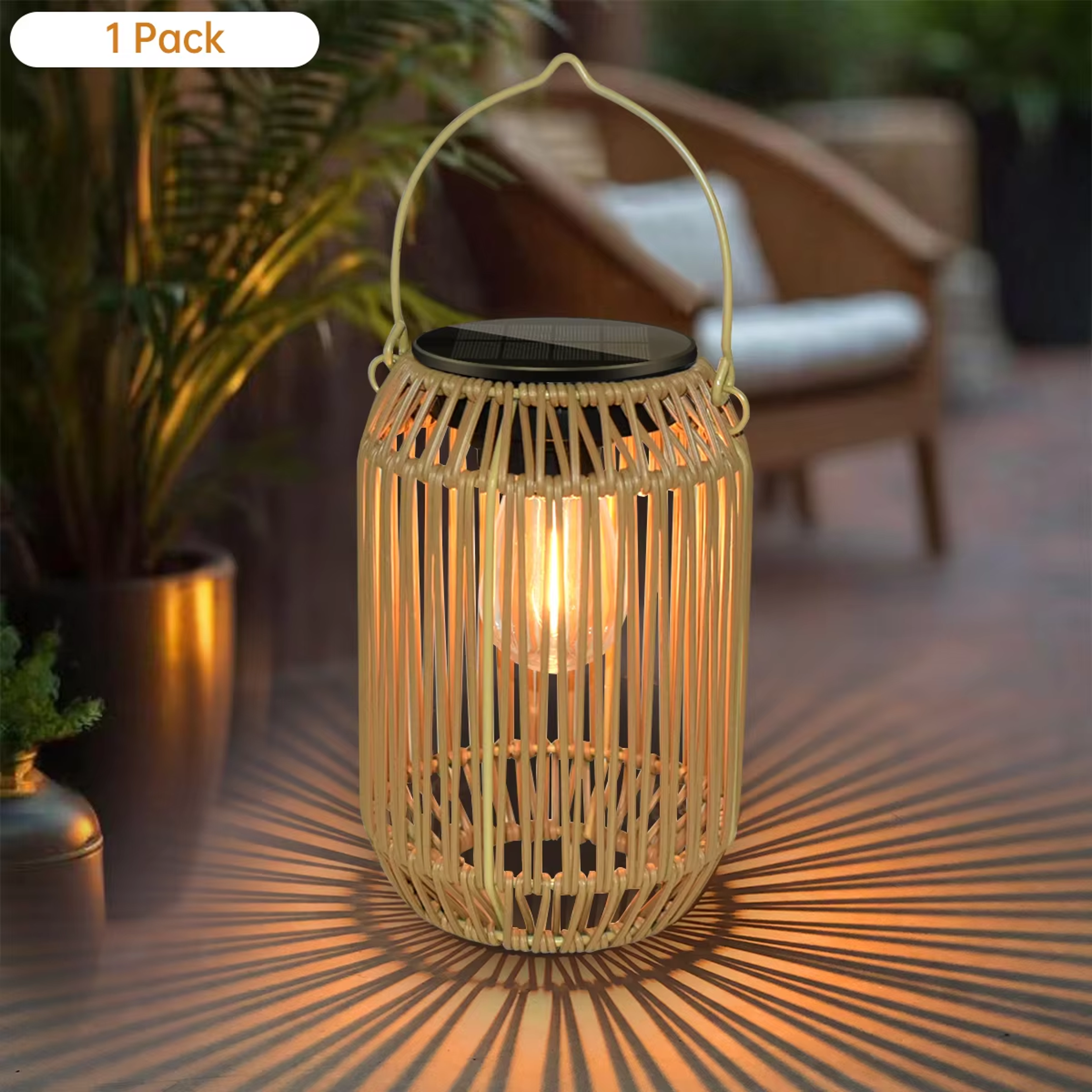 Boho Solar Rattan Lantern Waterproof Outdoor Hanging Garden Light – view 3