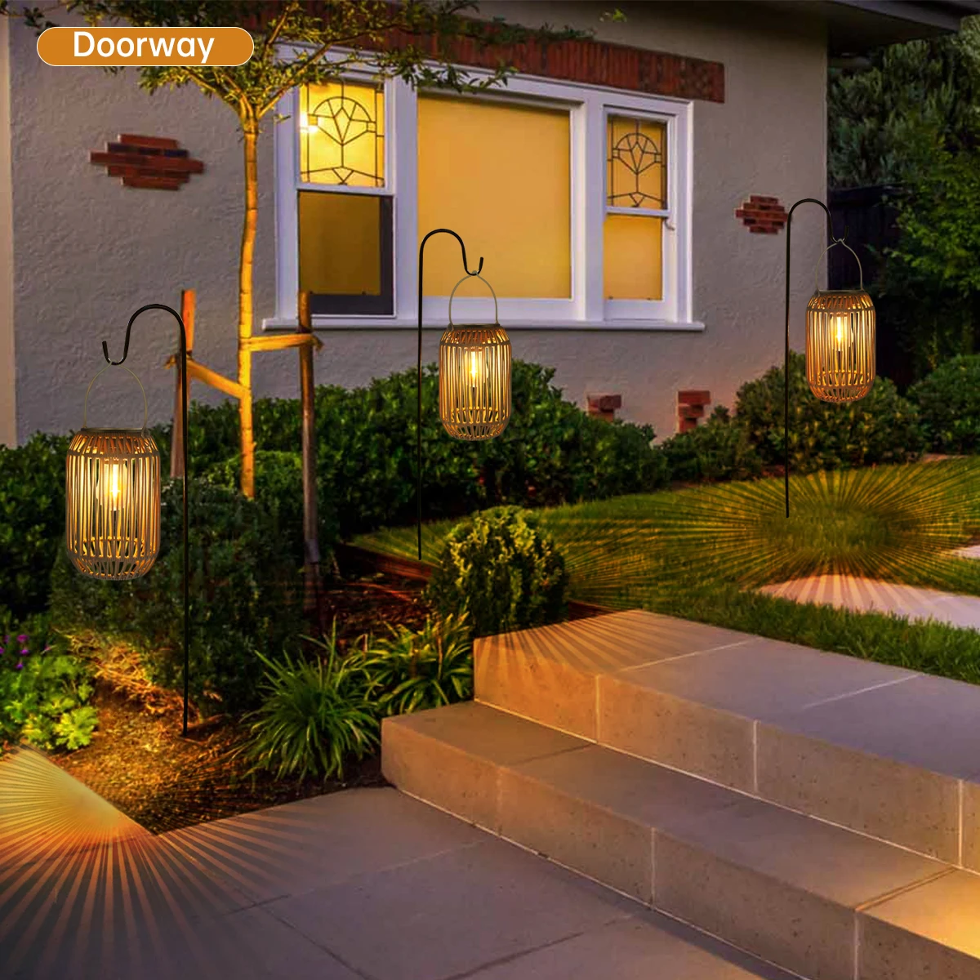 Boho Solar Rattan Lantern Waterproof Outdoor Hanging Garden Light – view 4