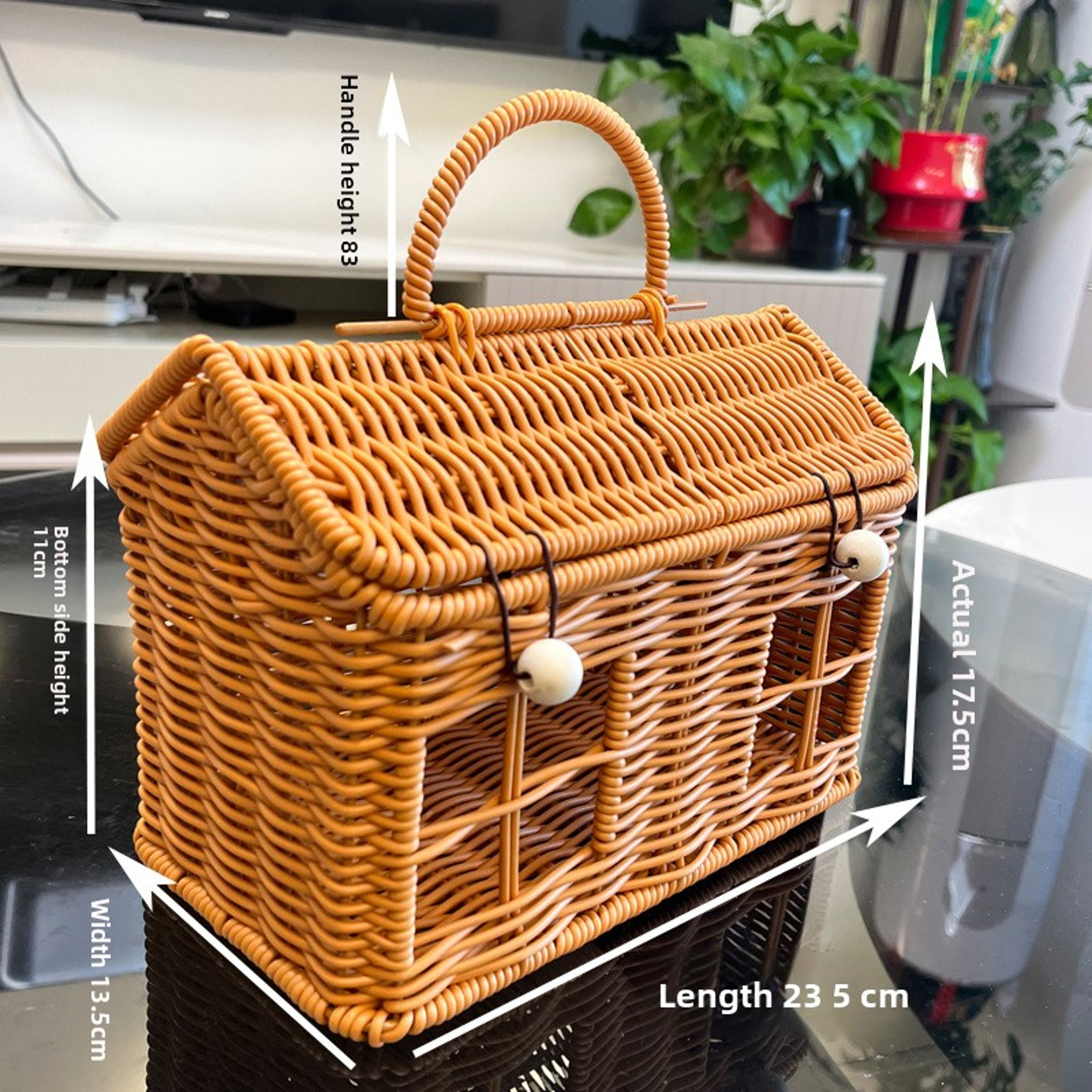 House Shaped Wicker Storage Basket With Lid And Folding Handle 5