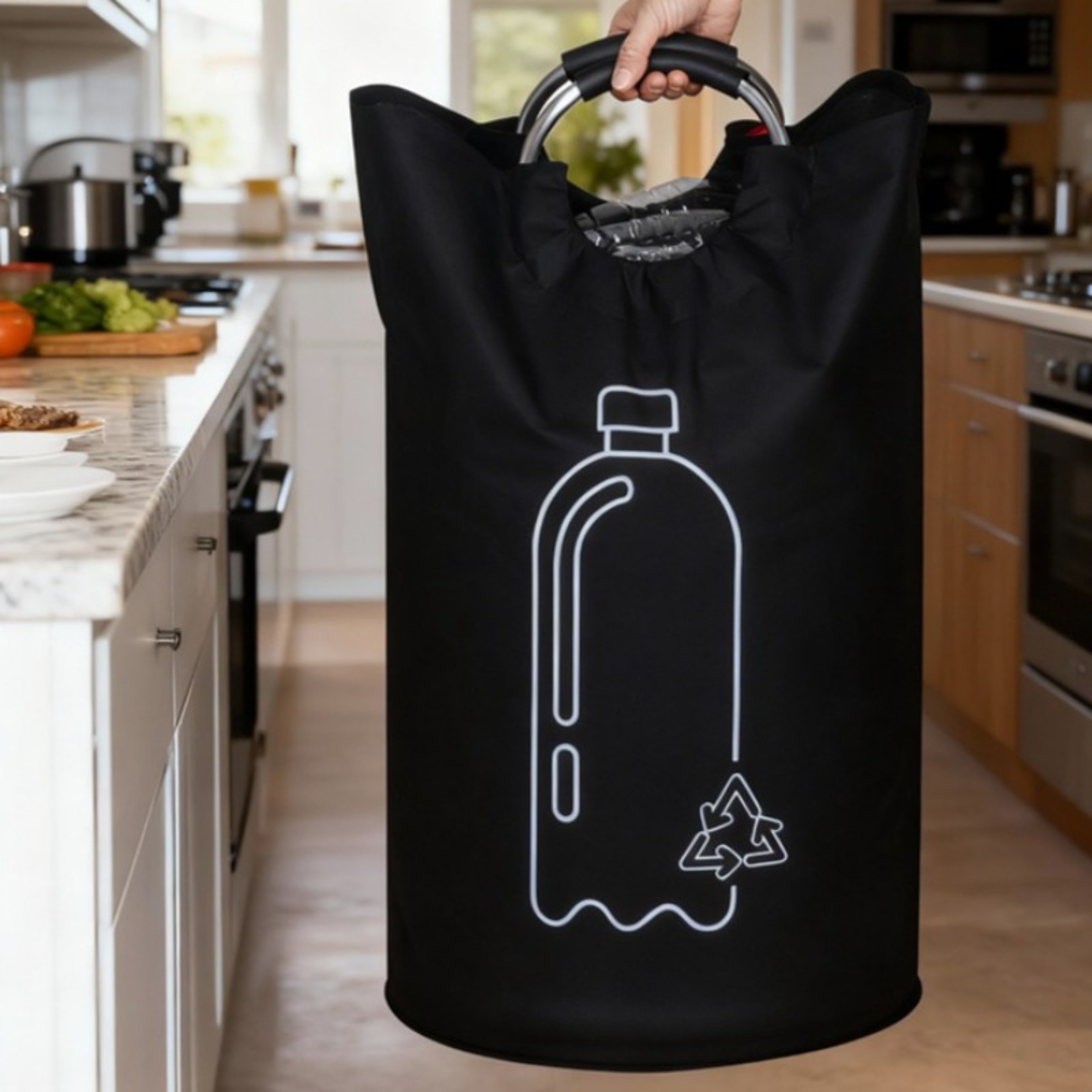Bottle Recycling Bag Foldable Recycling Bin With Aluminum Handles 1
