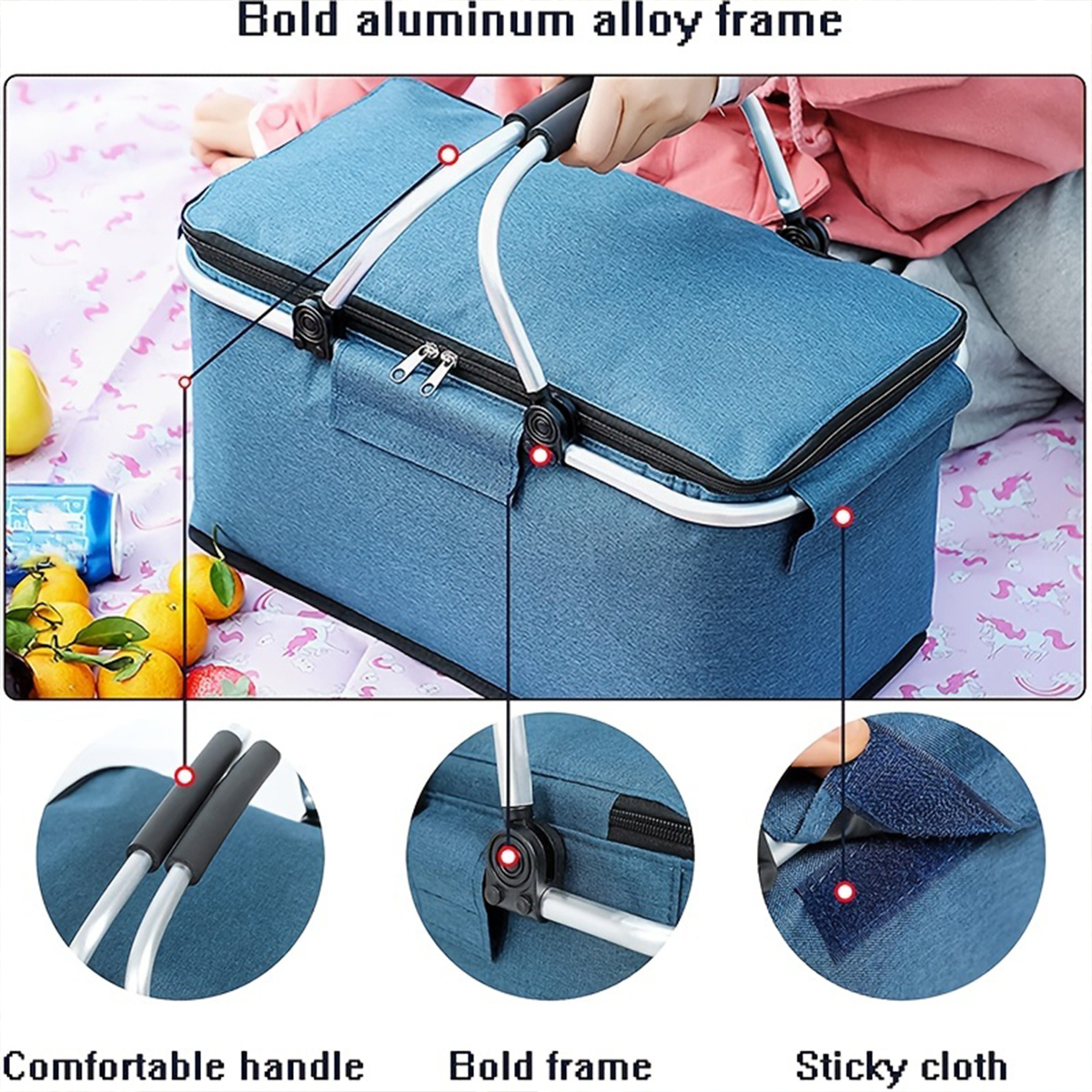 Foldable Insulated Picnic Basket Portable Cooler Bag For Camping And Travel 6