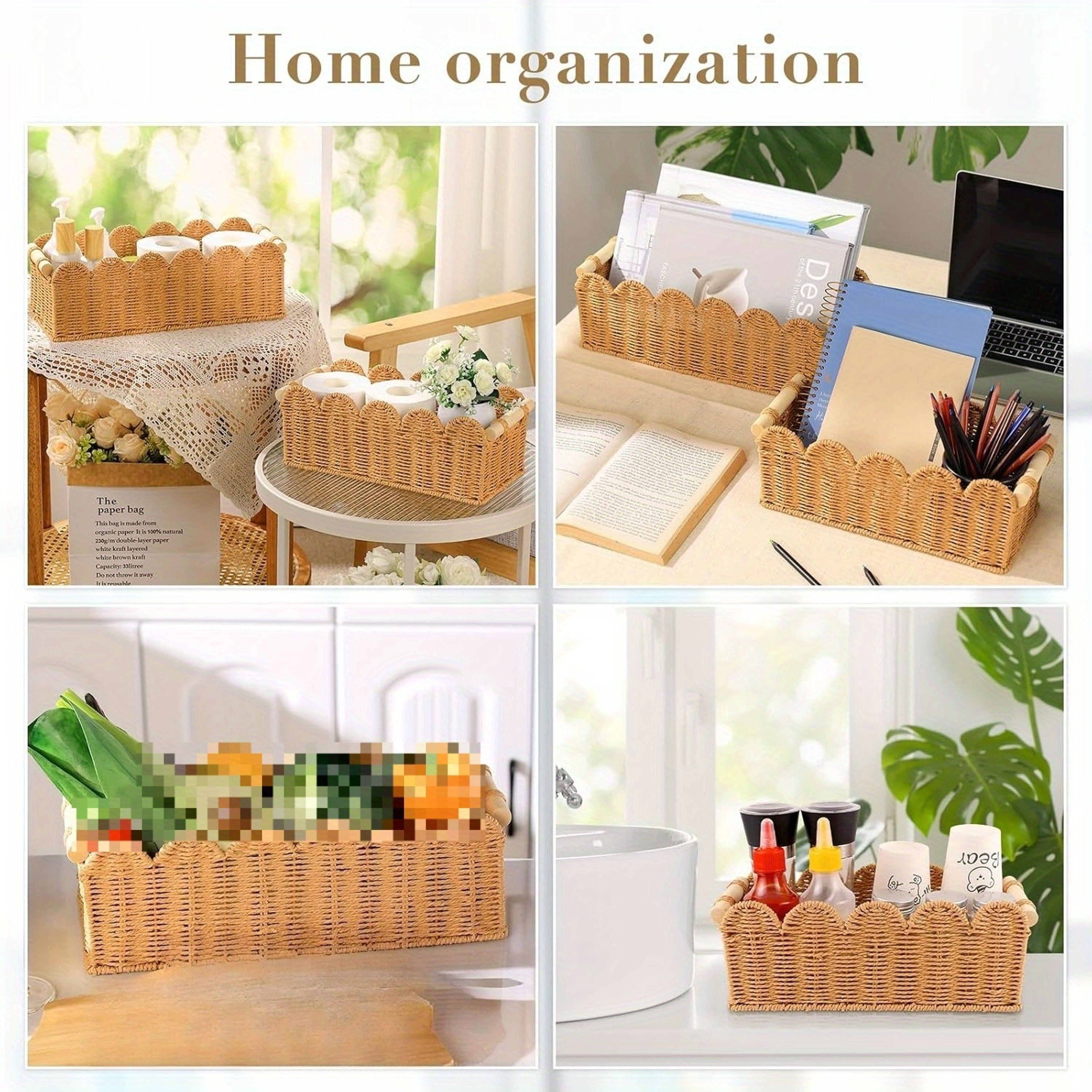 Handmade Woven Storage Basket Desktop Organizer For Snacks Cosmetics And Home Essentials 2
