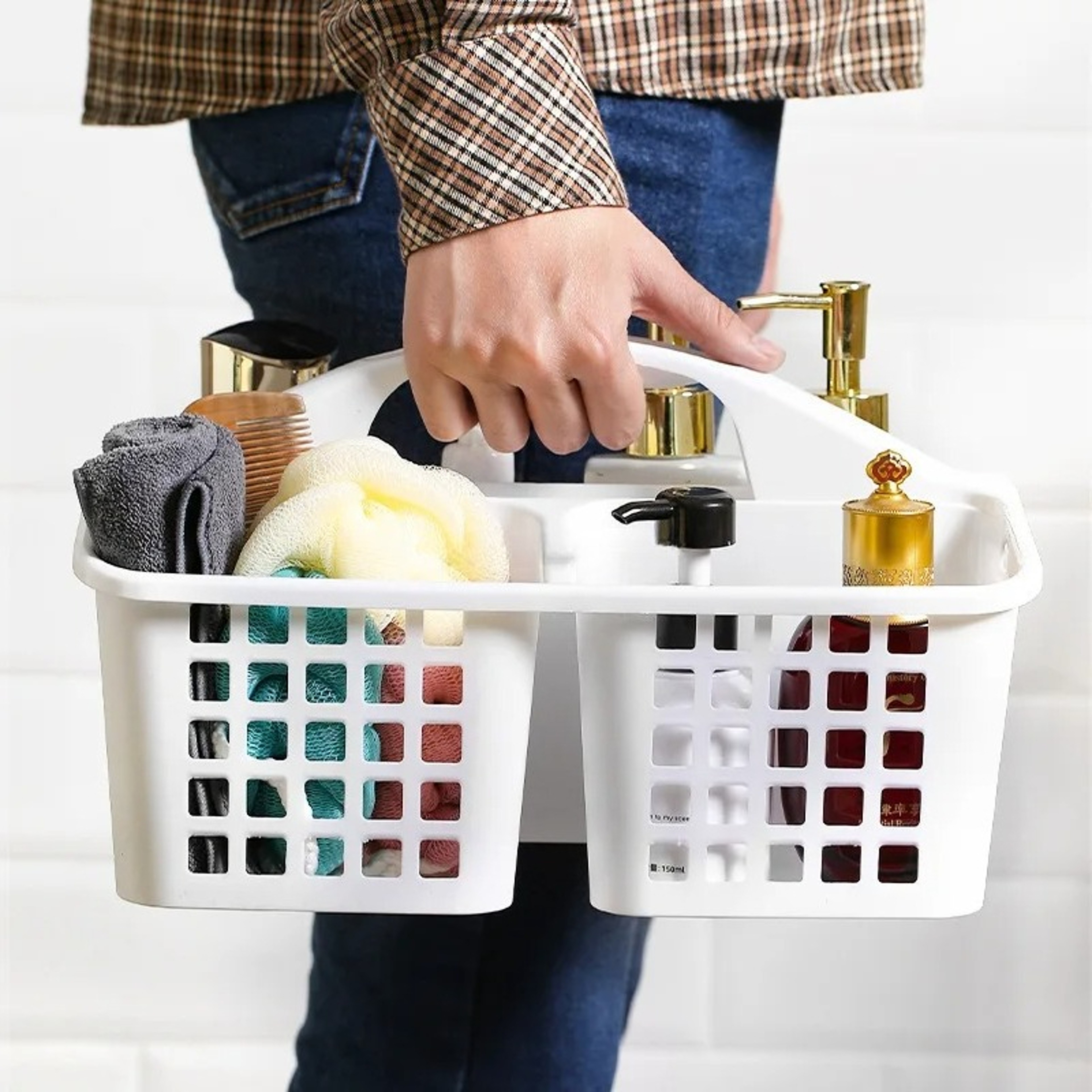 Portable Shower Caddy With Handle And Compartments For Dorm Bathroom Storage 0