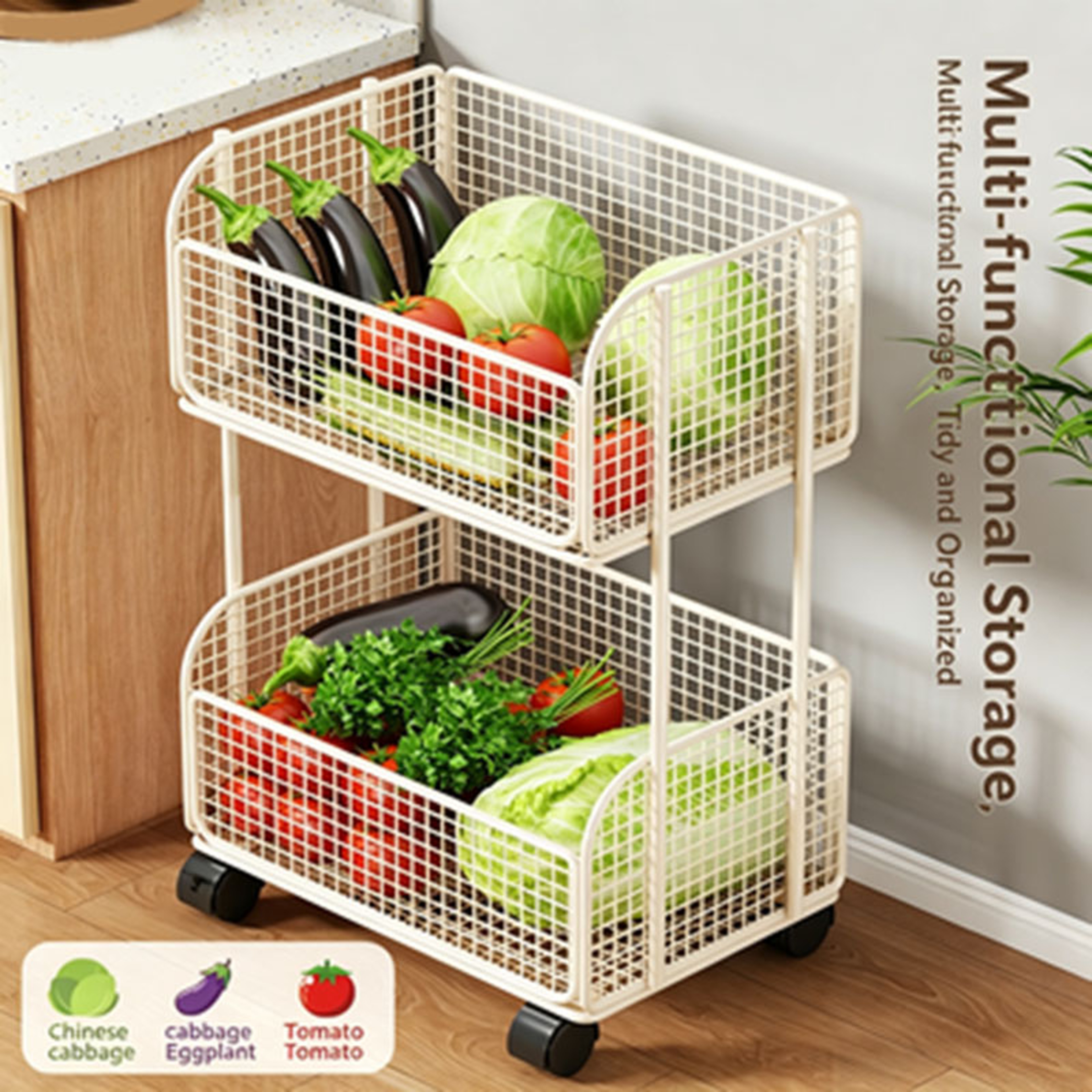 Rolling Vegetable Storage Rack With Fruit Baskets And Kitchen Organizer Cart 2