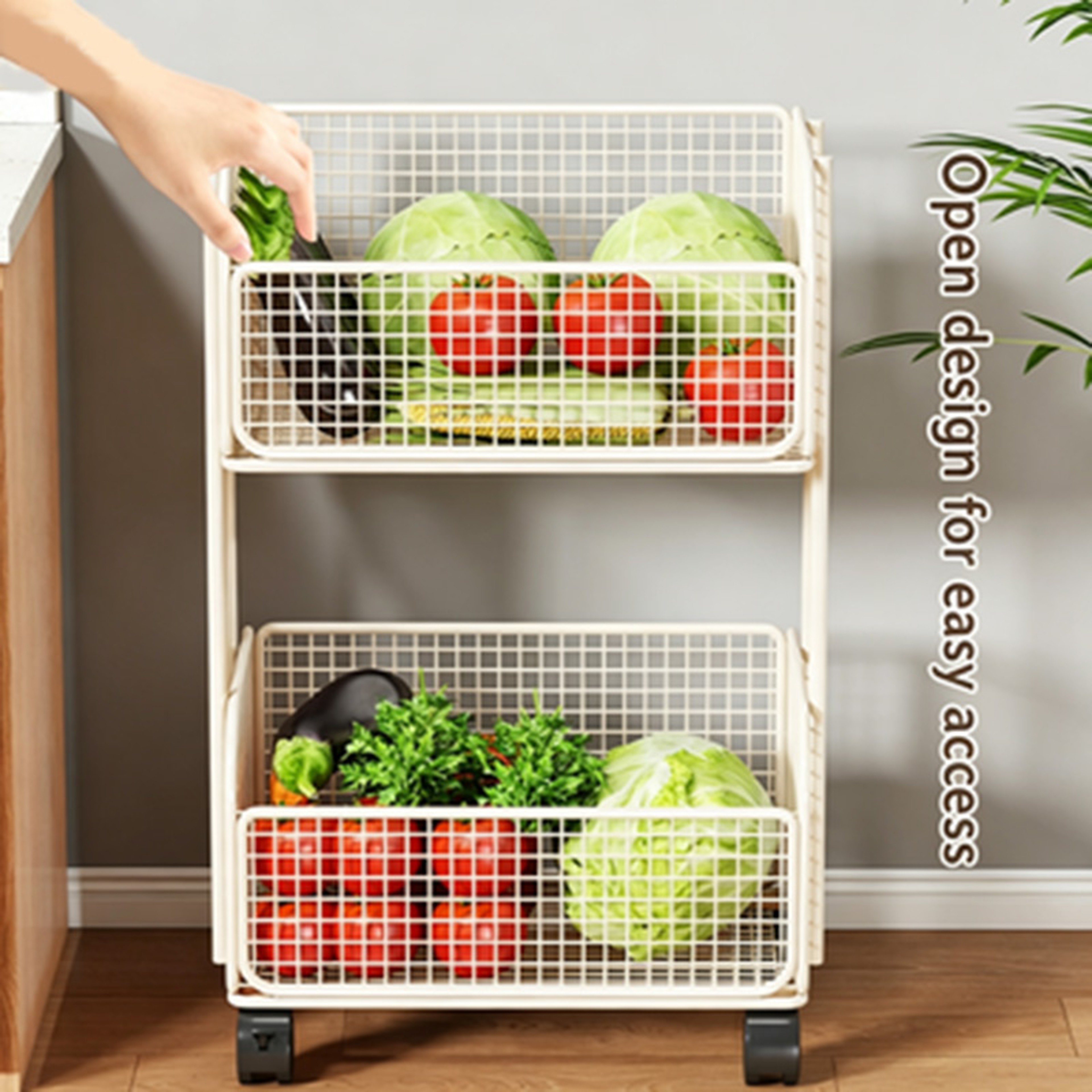 Rolling Vegetable Storage Rack With Fruit Baskets And Kitchen Organizer Cart 1