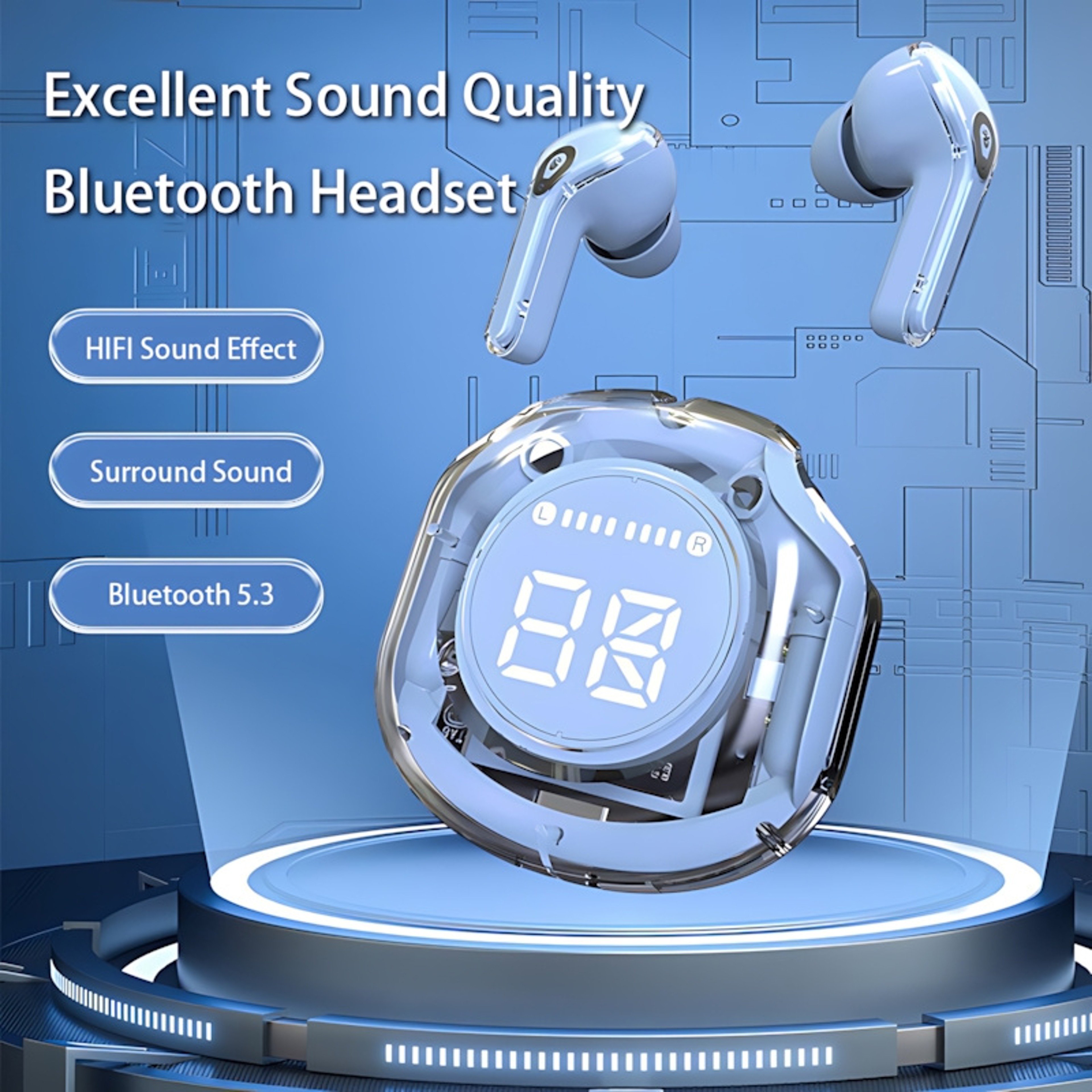 T8 PRO Wireless Bluetooth Earbuds With Transparent Charging Case And LED Battery Display 3