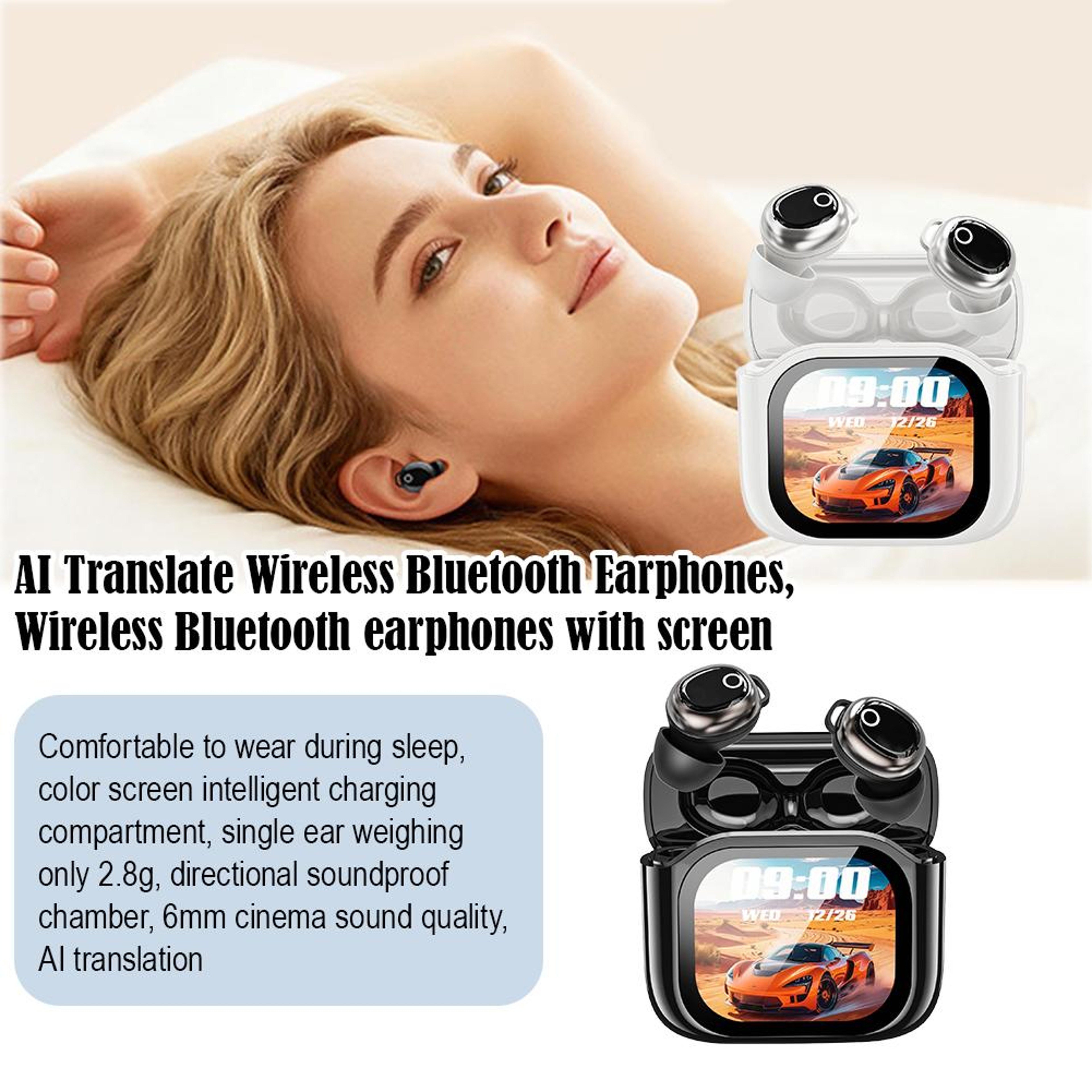 AI Translation Earbuds with Smart Screen Wireless Bluetooth Earbuds for Travel and Meetings – view 2