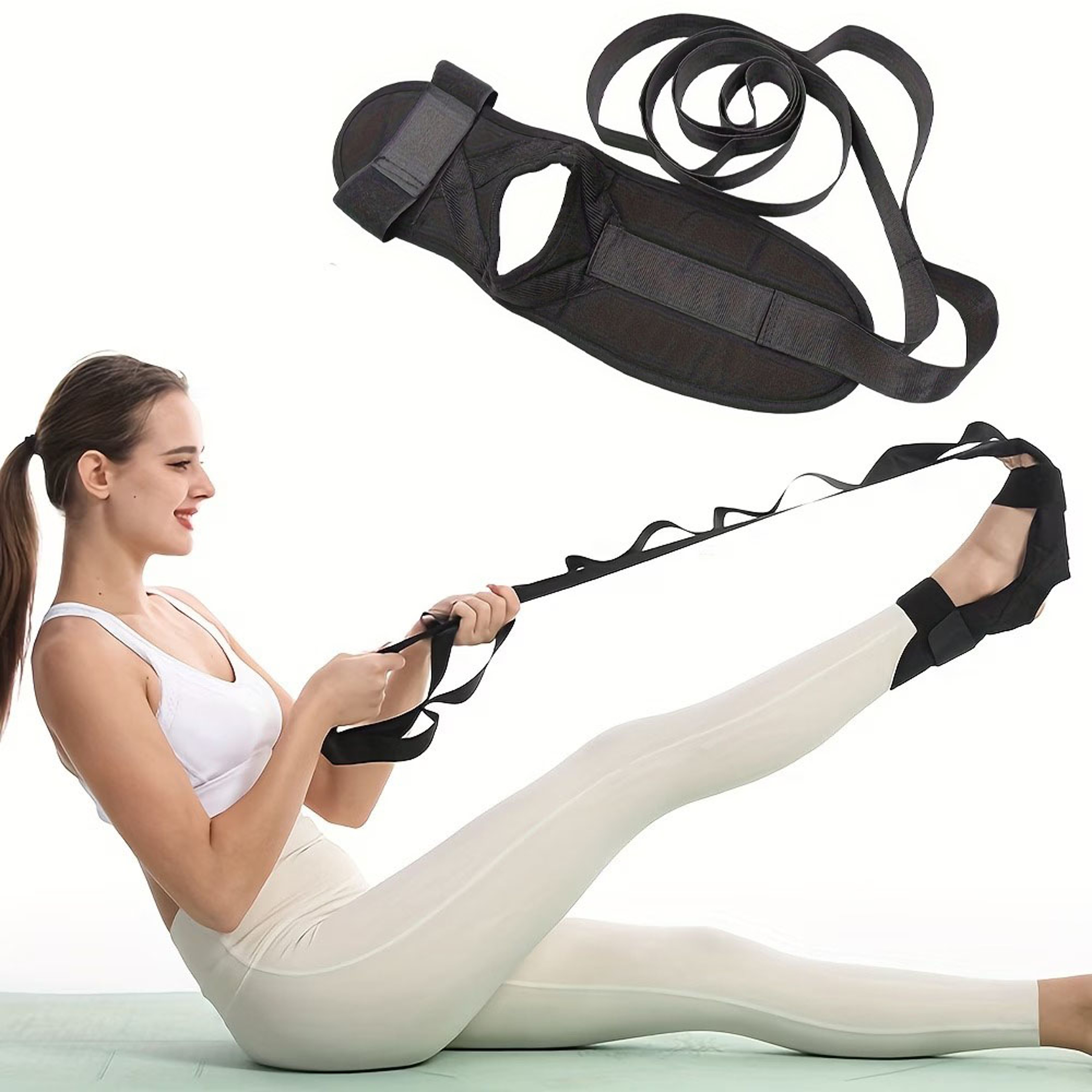 FlexEase Adjustable Yoga Stretching Strap for Leg Foot and Calf Flexibility Training – view 1