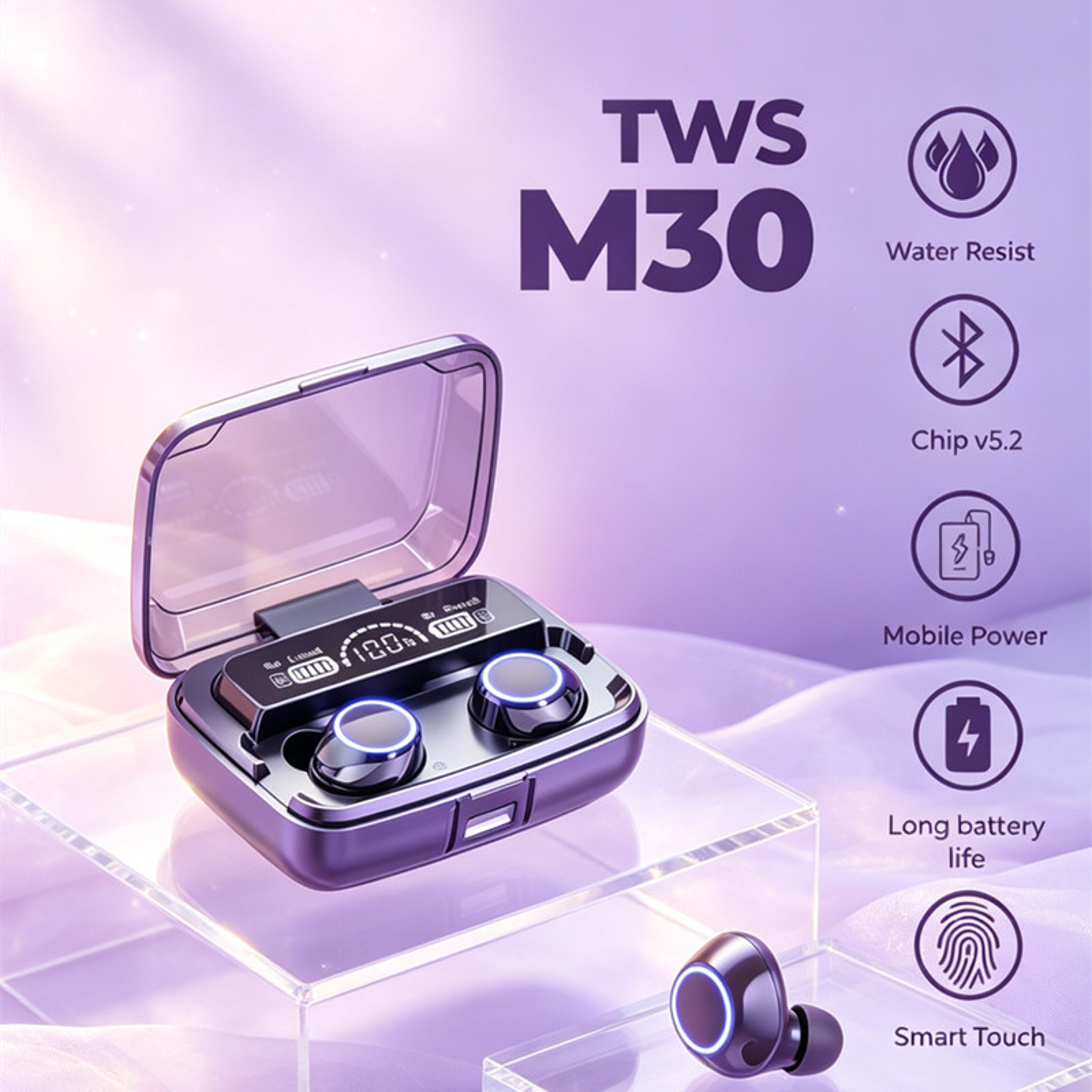 M30 Wireless Earbuds Bluetooth 53 With LED Display And Waterproof Sports Design 1