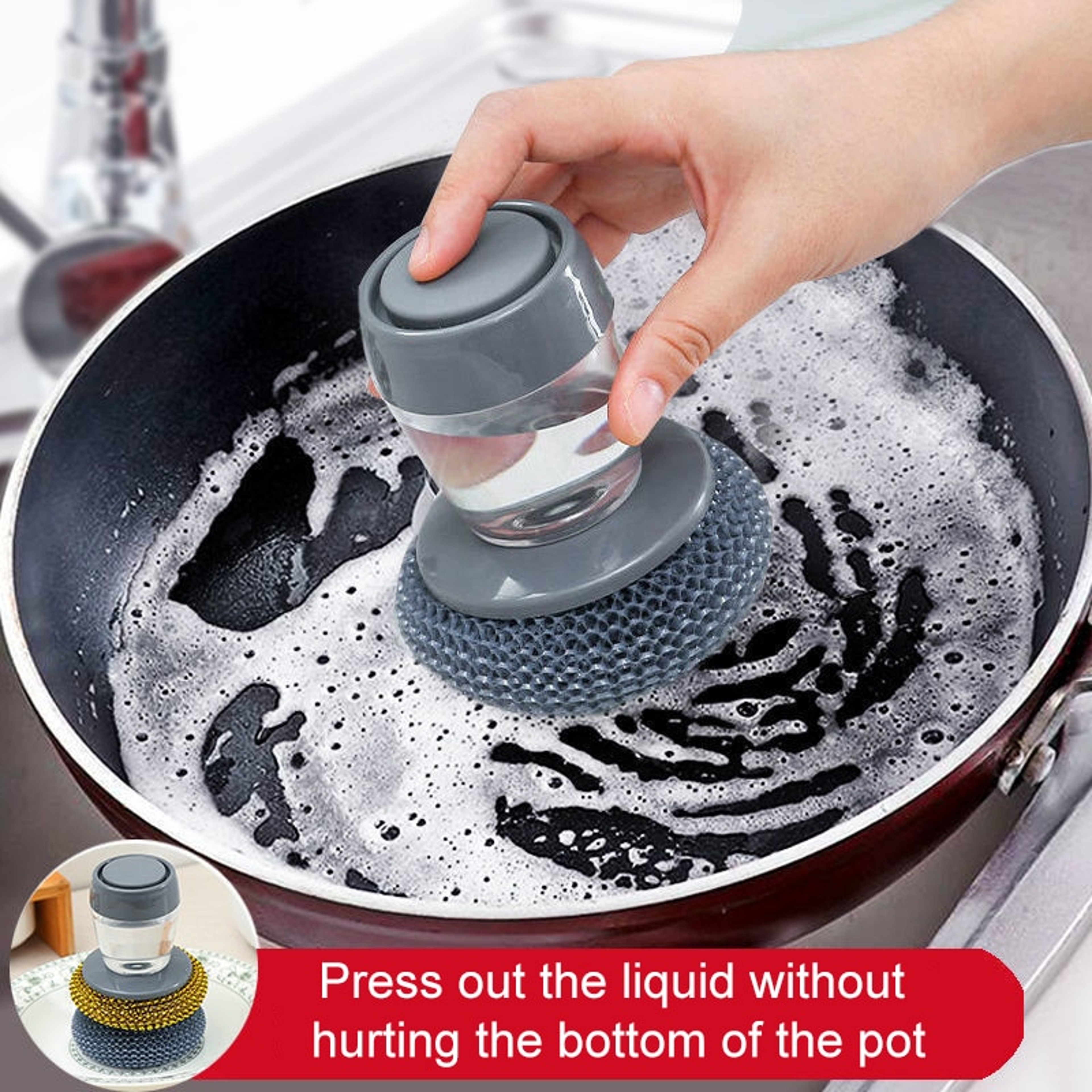 Soap Dispensing Dish Brush With Handle Kitchen Scrubber 1