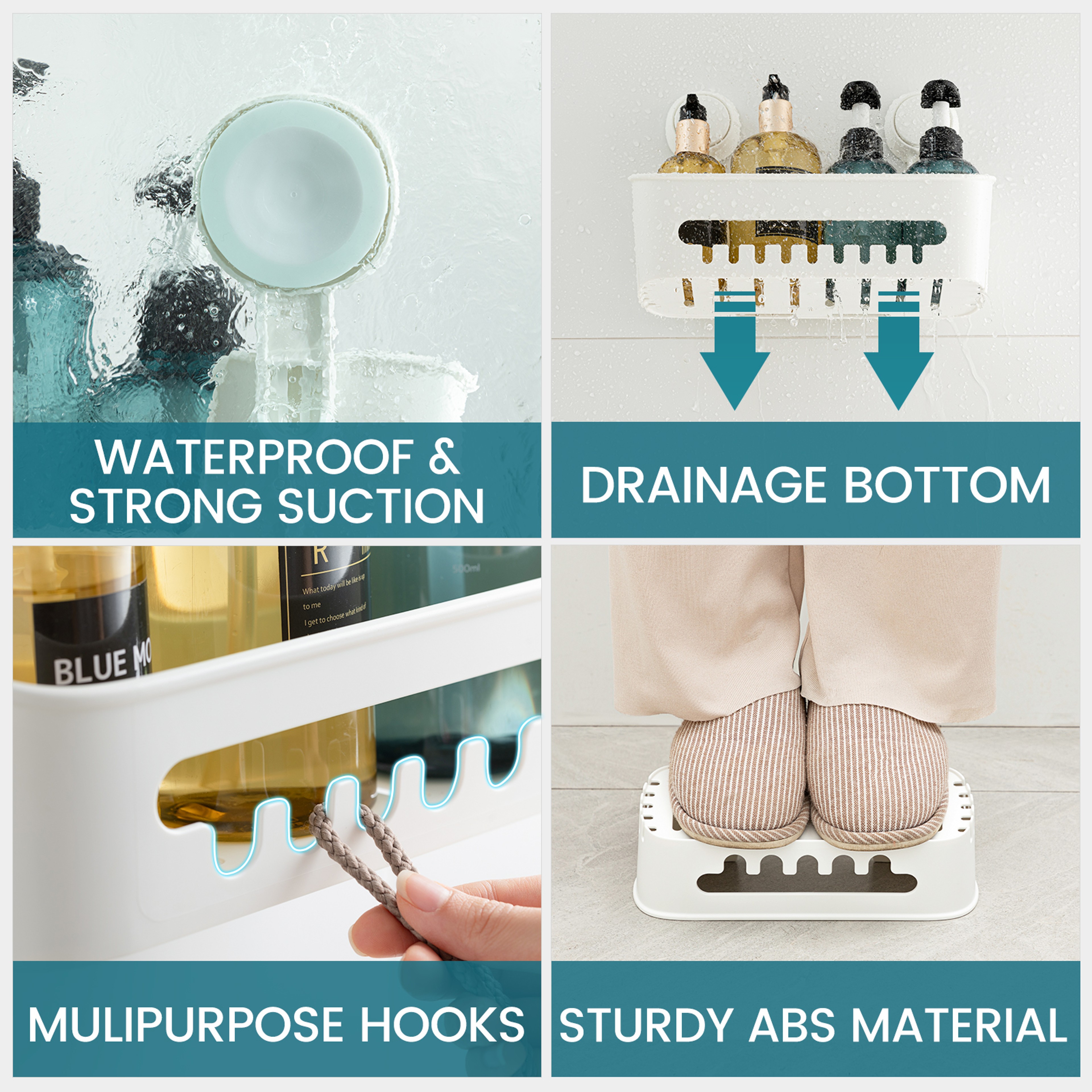 Suction Cup Shower Caddy No Drill Corner Bathroom Organizer 2