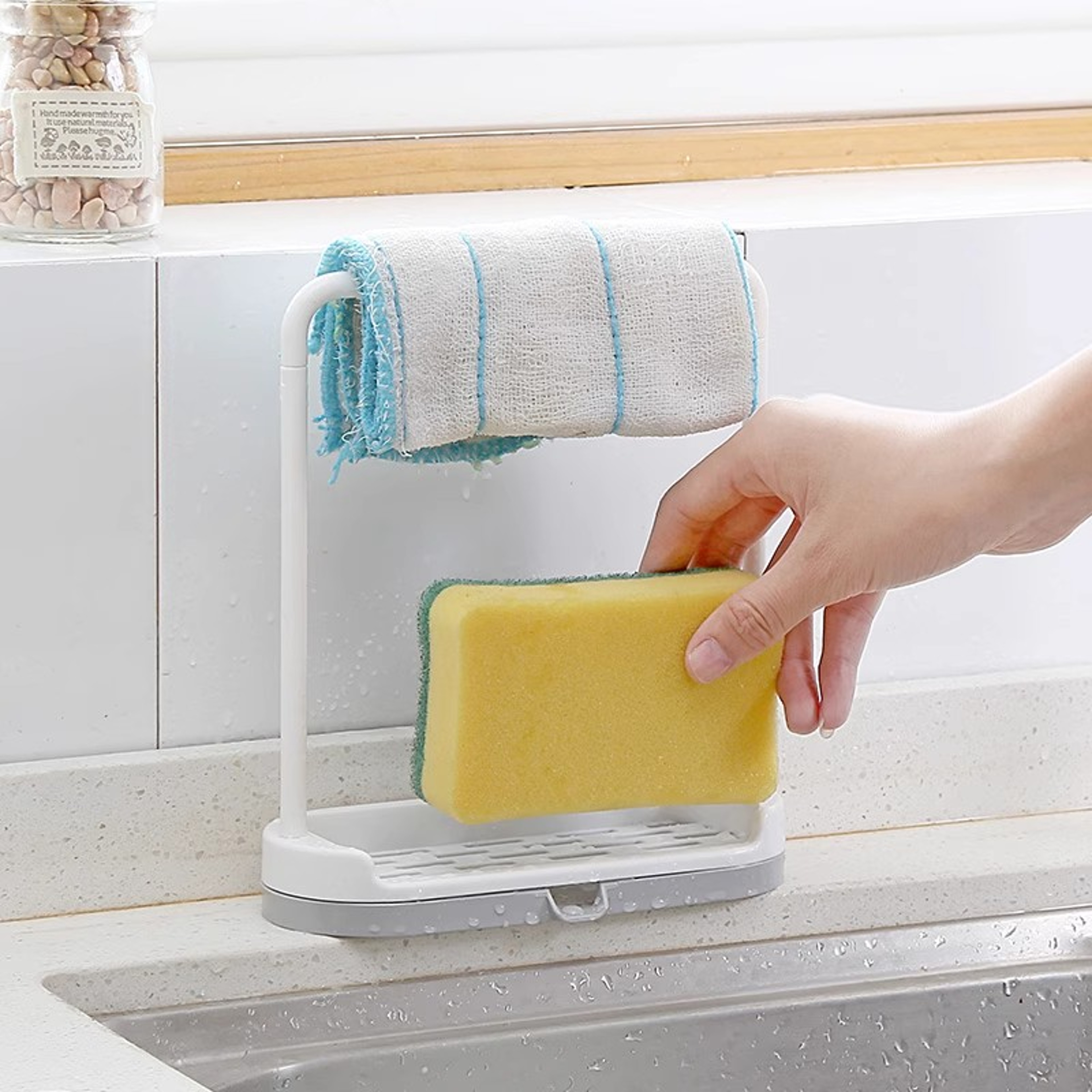 Kitchen Sink Caddy With Sponge Holder Dishcloth Drying Rack And Drain Tray 2