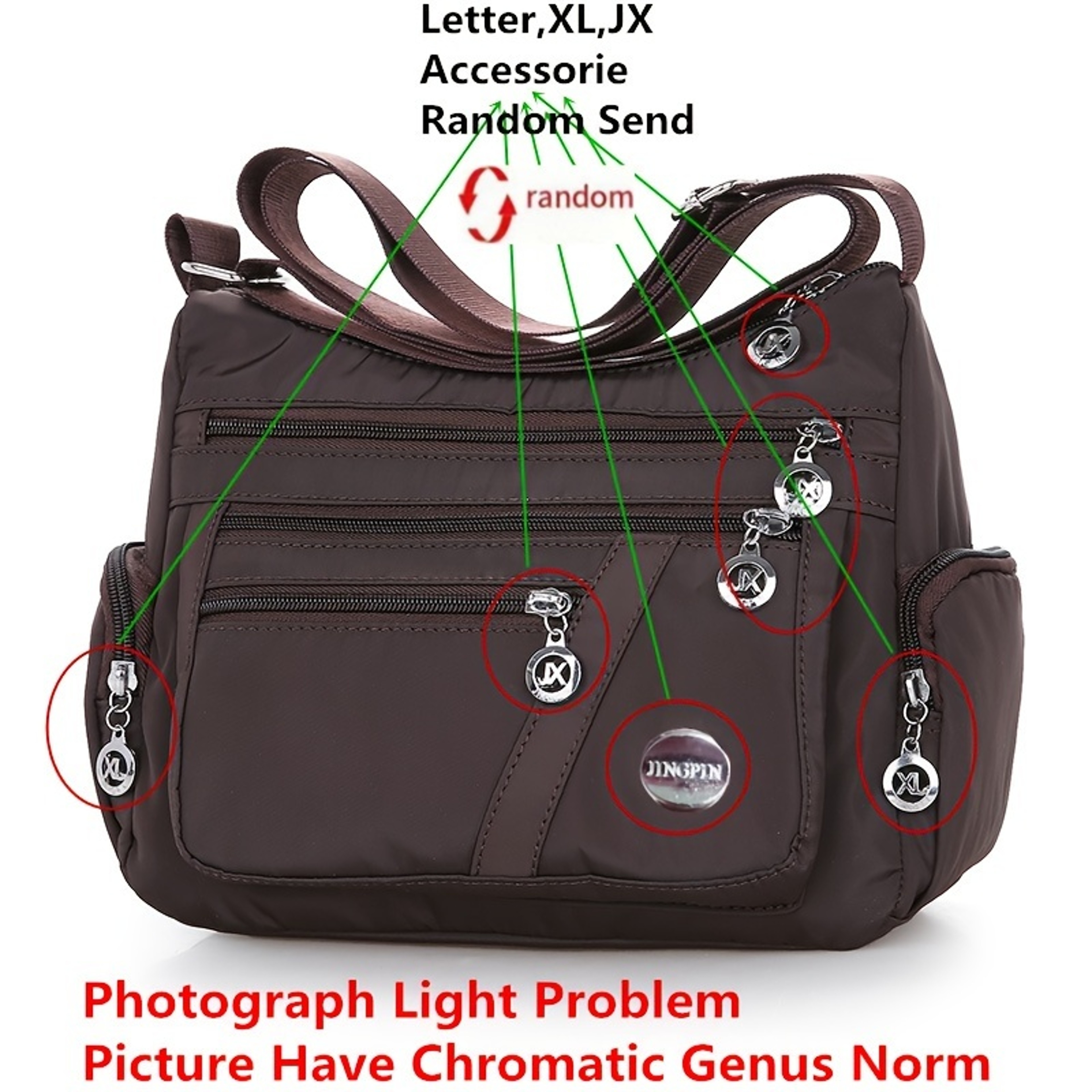 Large Capacity Womens Crossbody Bag with Multi Zip Pockets and Adjustable Strap – view 11