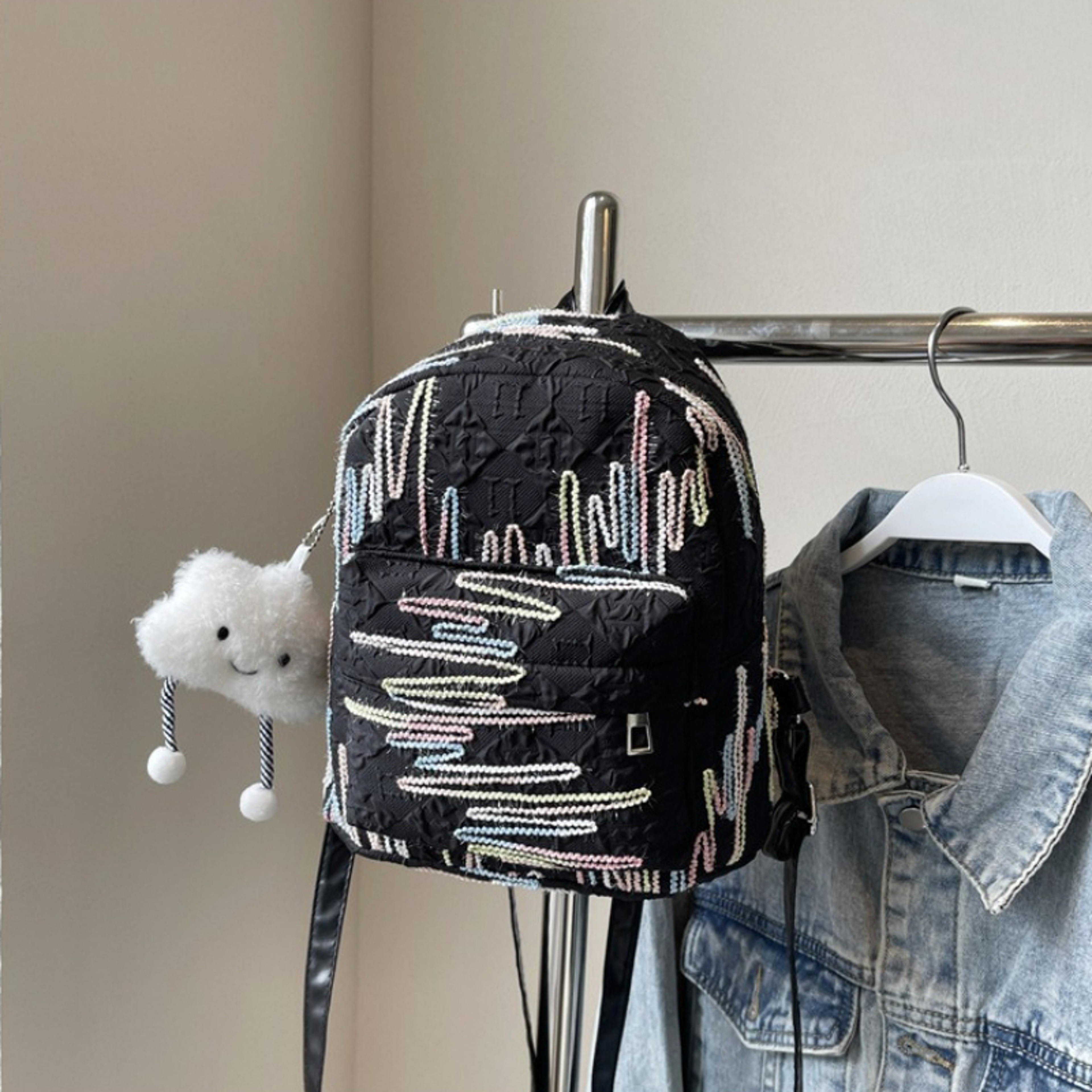 Cloud Charm Embroidered Mini Backpack Lightweight Cute Small Backpack With Colorful Stitching 8