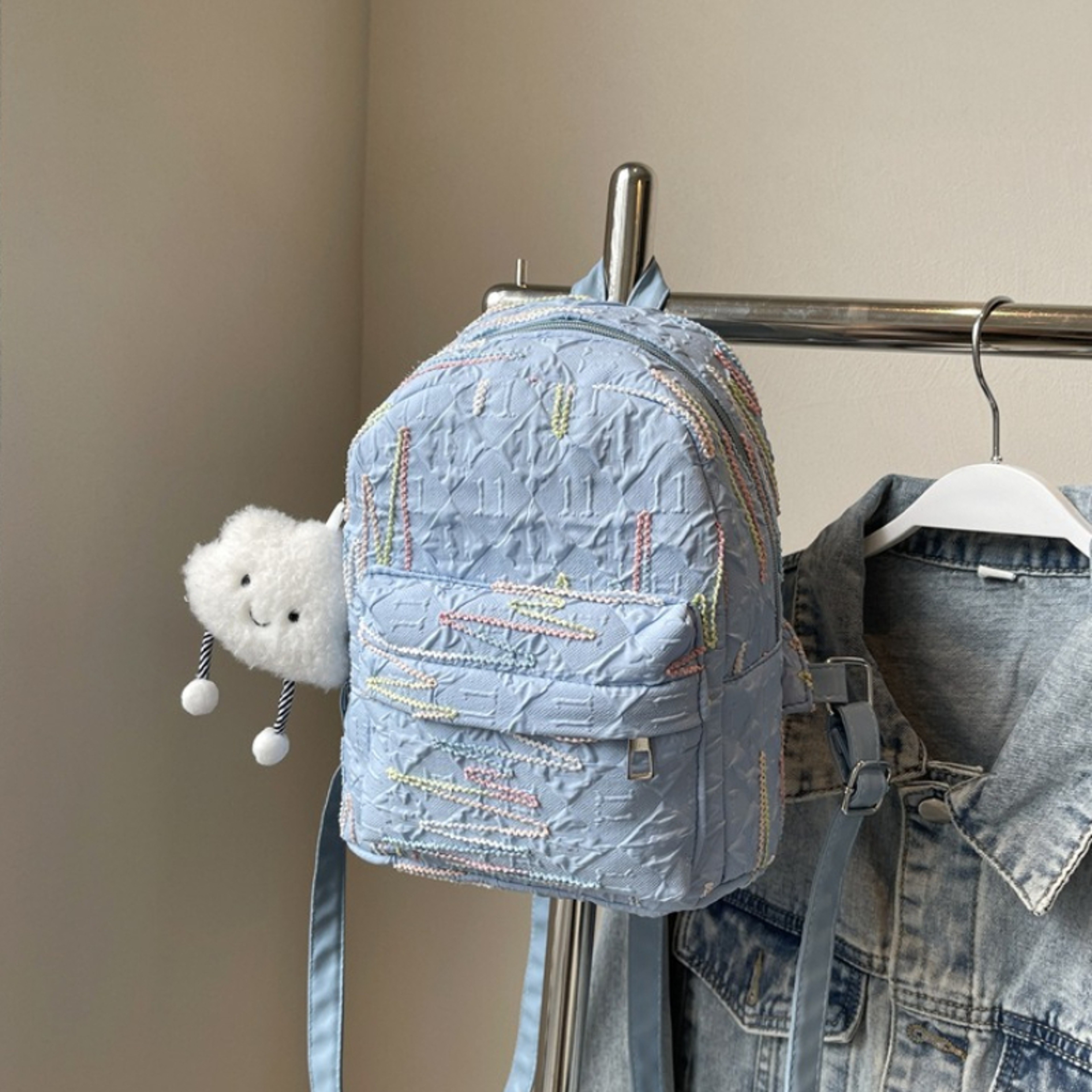 Cloud Charm Embroidered Mini Backpack Lightweight Cute Small Backpack With Colorful Stitching 9
