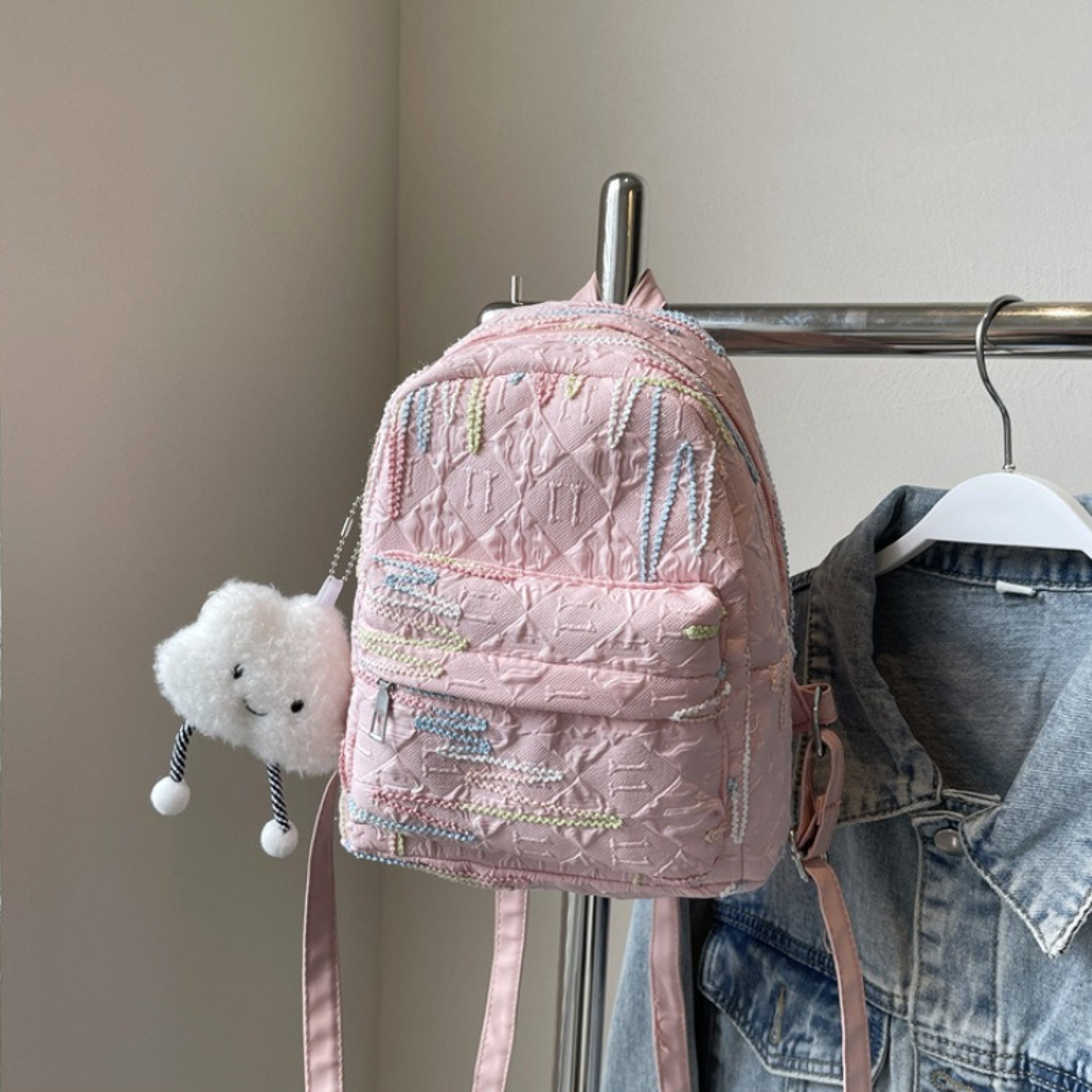 Cloud Charm Embroidered Mini Backpack Lightweight Cute Small Backpack With Colorful Stitching 10