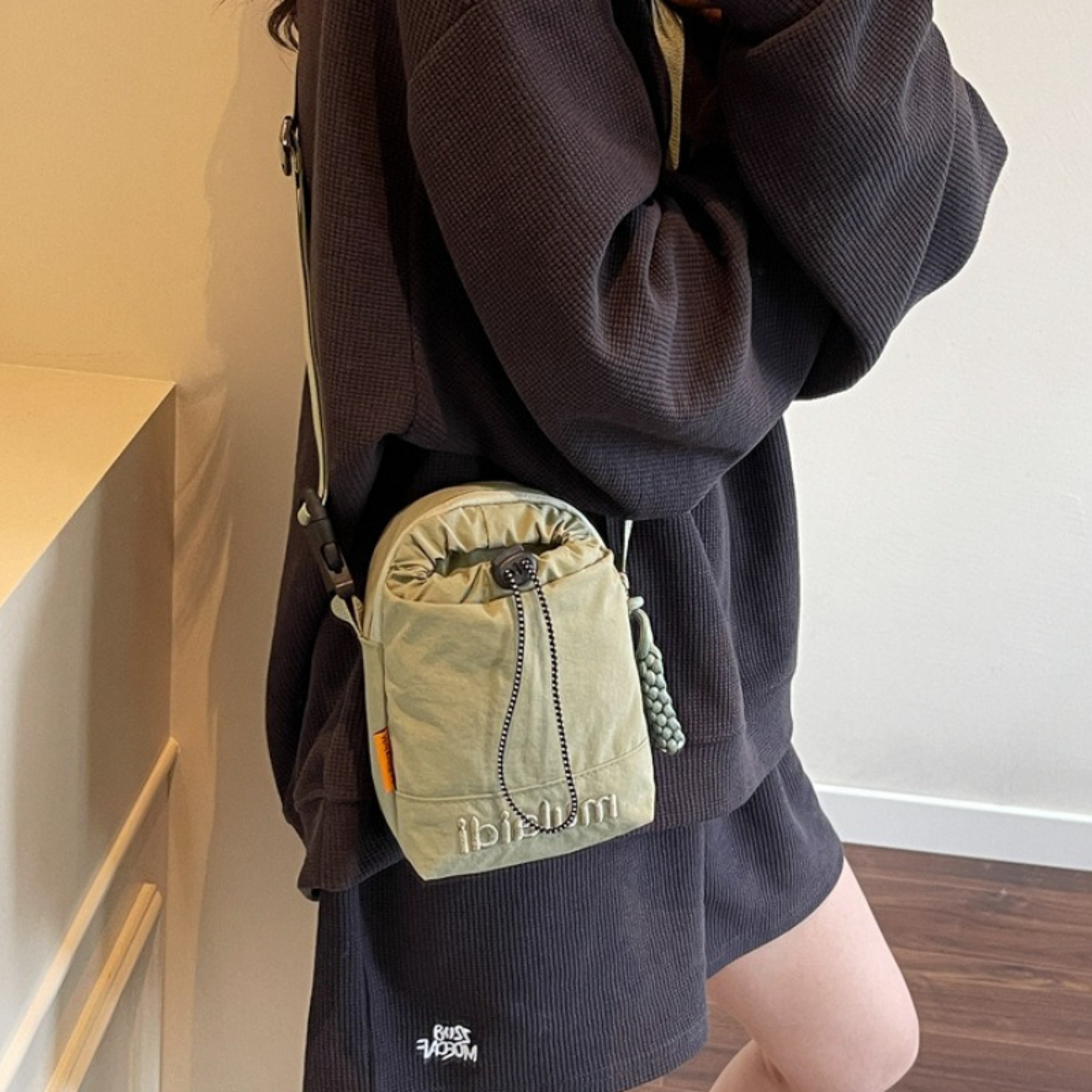Lightweight Nylon Drawstring Crossbody Bag Mini Bucket Sling Purse 4