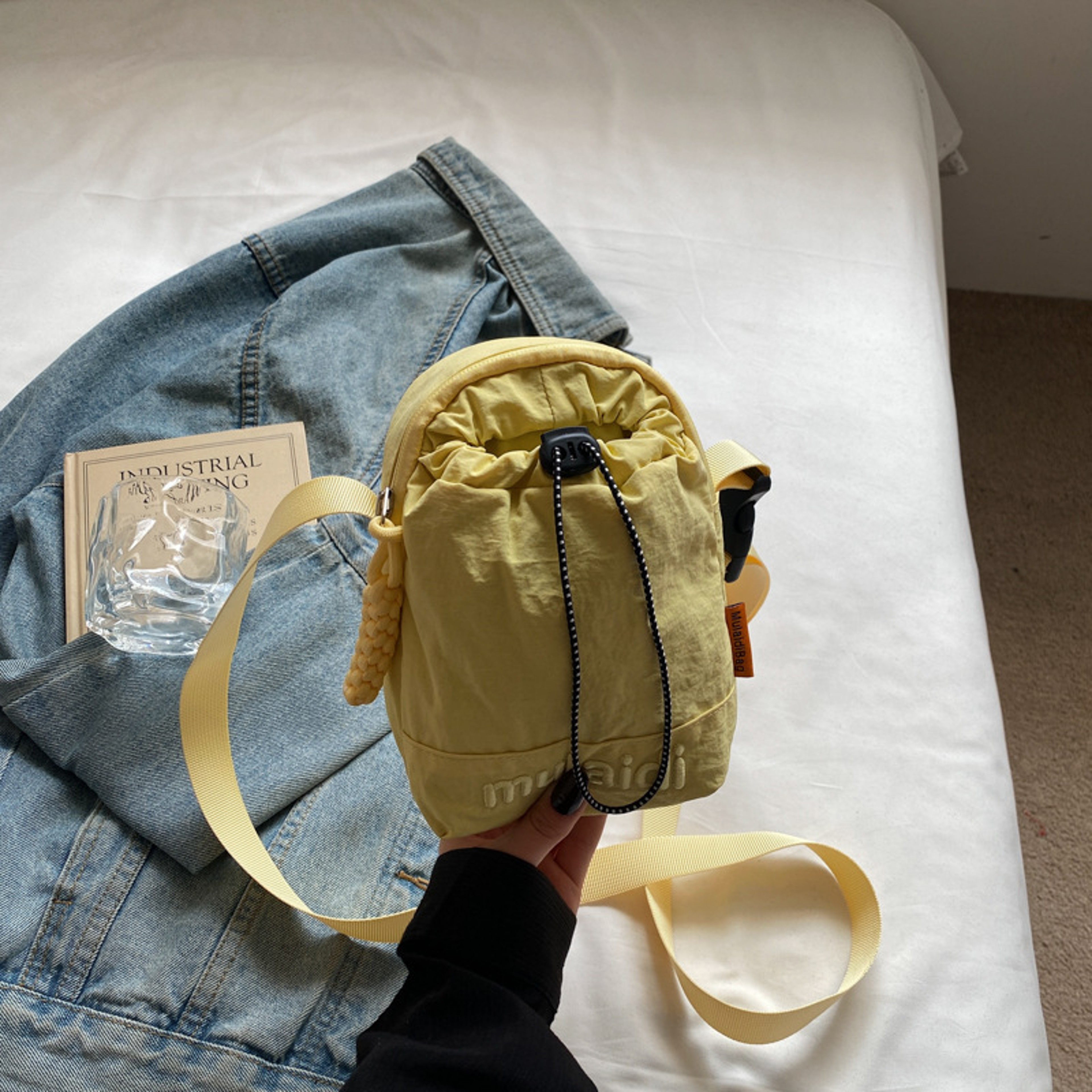 Lightweight Nylon Drawstring Crossbody Bag Mini Bucket Sling Purse 6