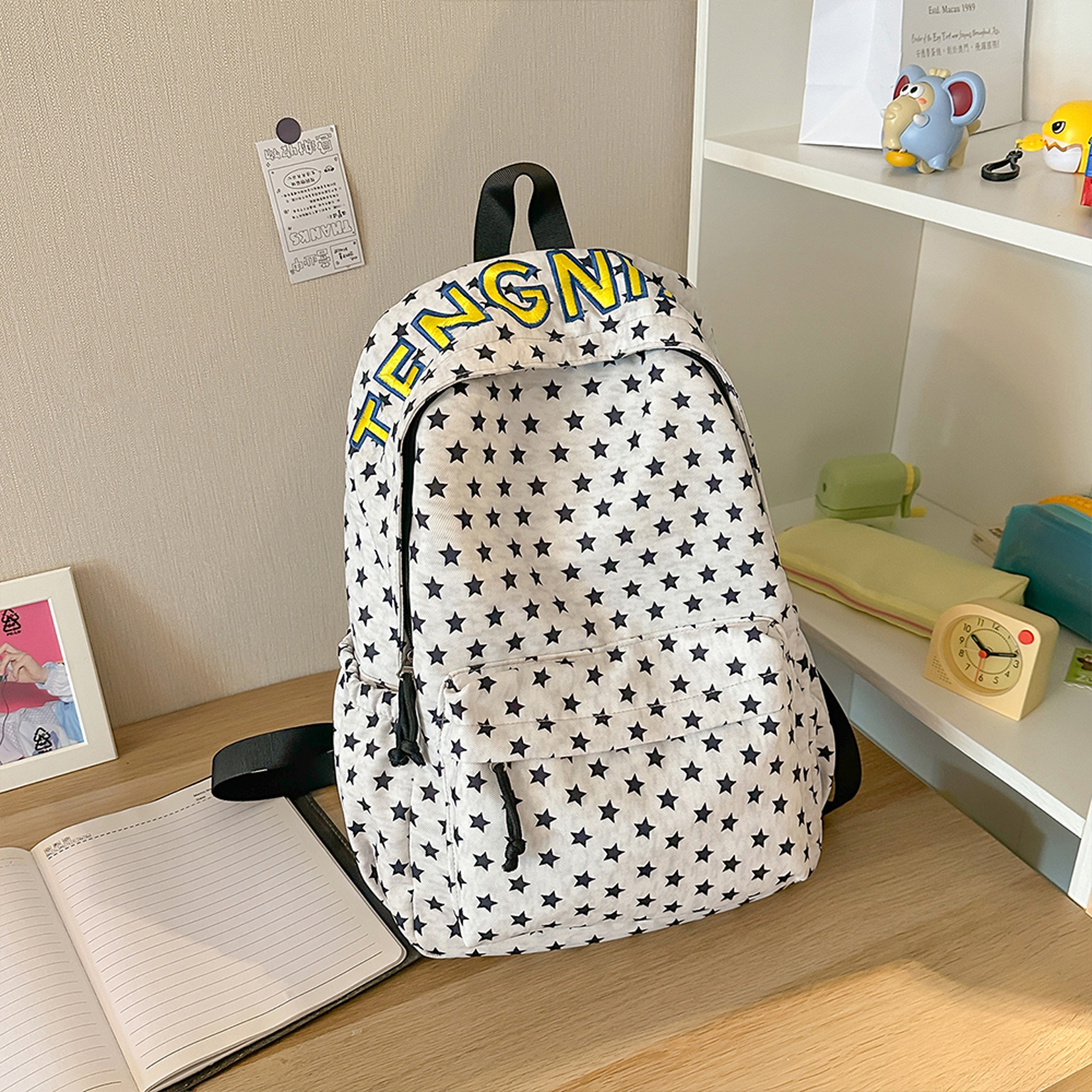 Star Print Nylon Backpack Large Capacity School And Travel Daypack 8