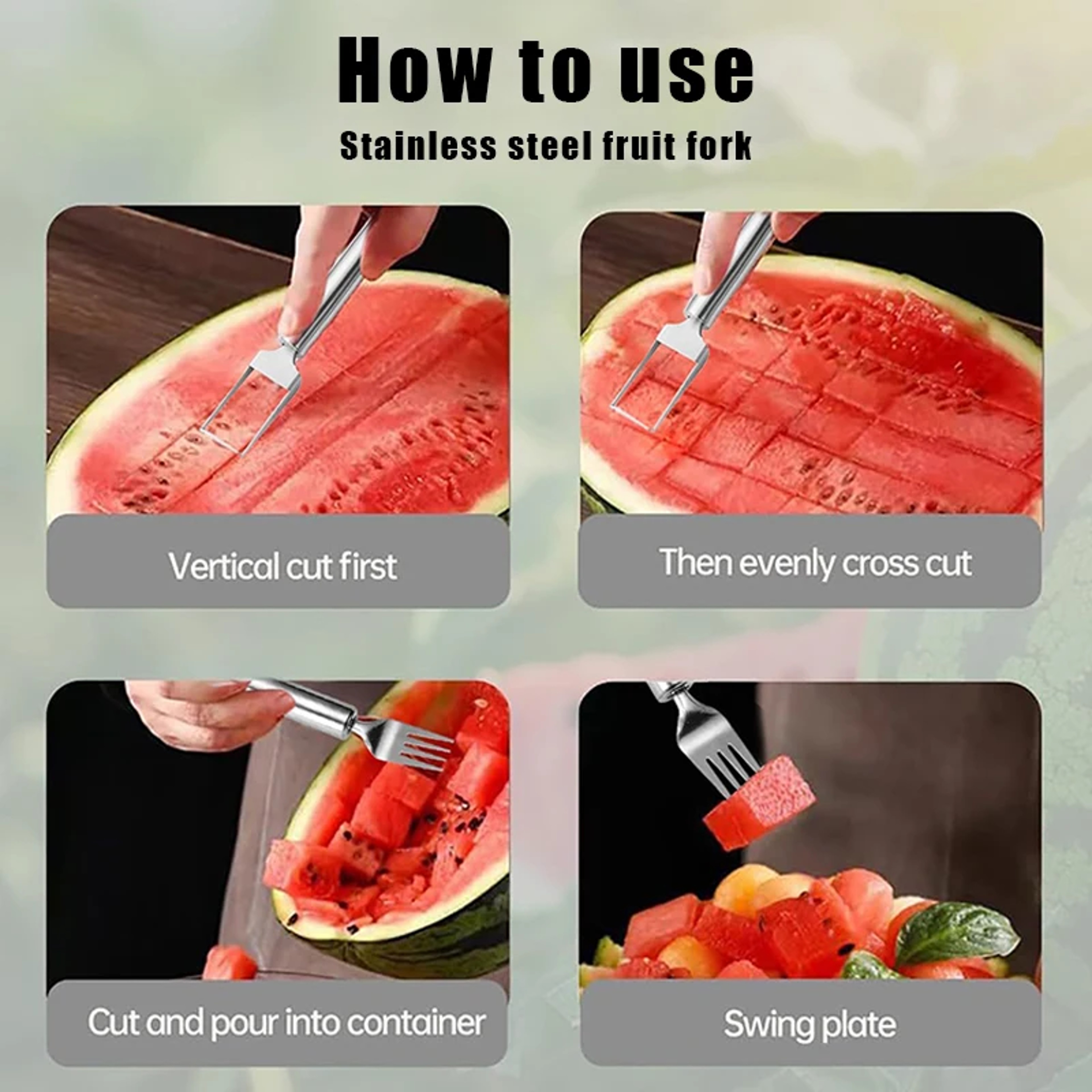 Watermelon Slicer And Fork Stainless Steel Fruit Cutter For Quick Melon Cubes 5