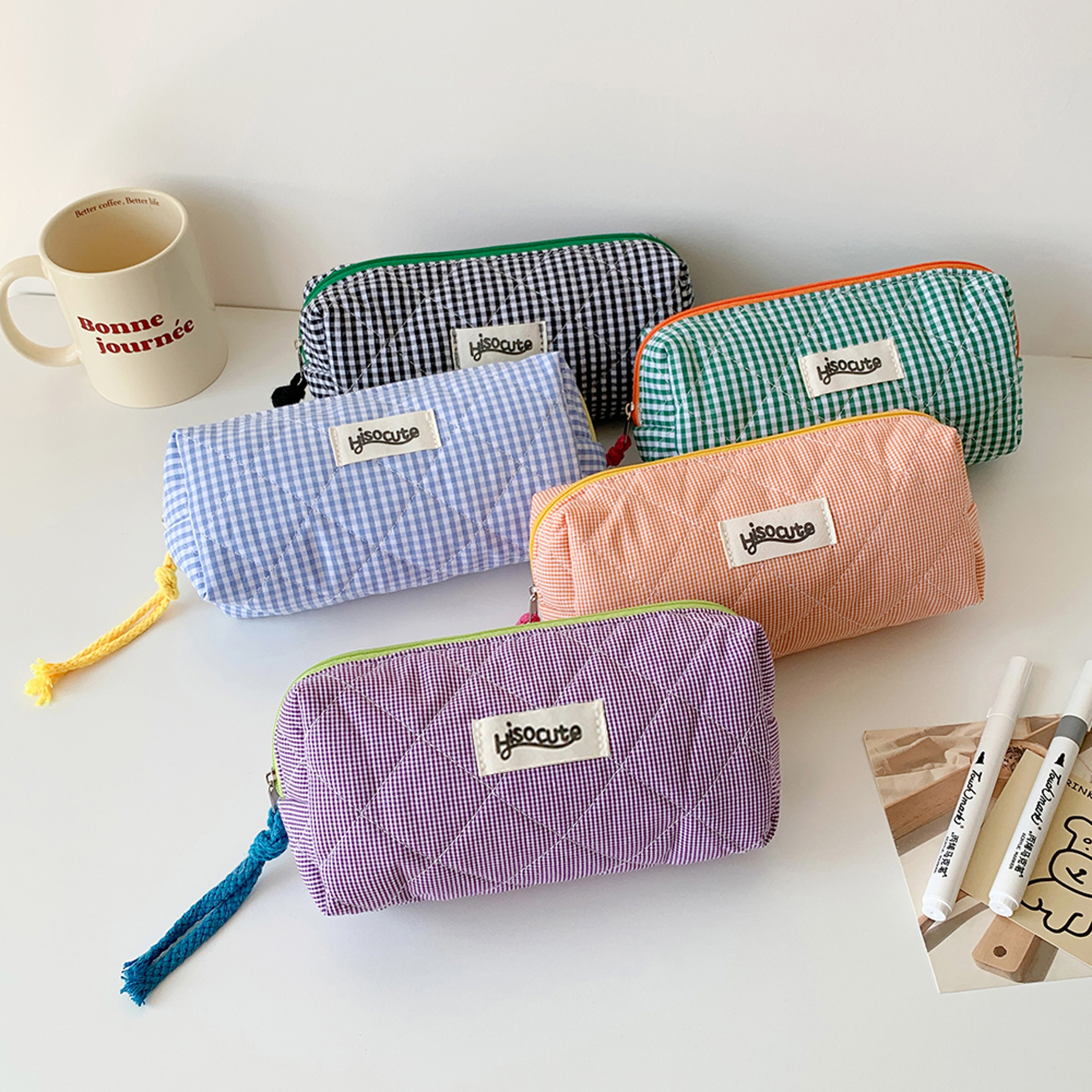 Plaid Large Capacity Pencil Case And Makeup Storage Bag 1