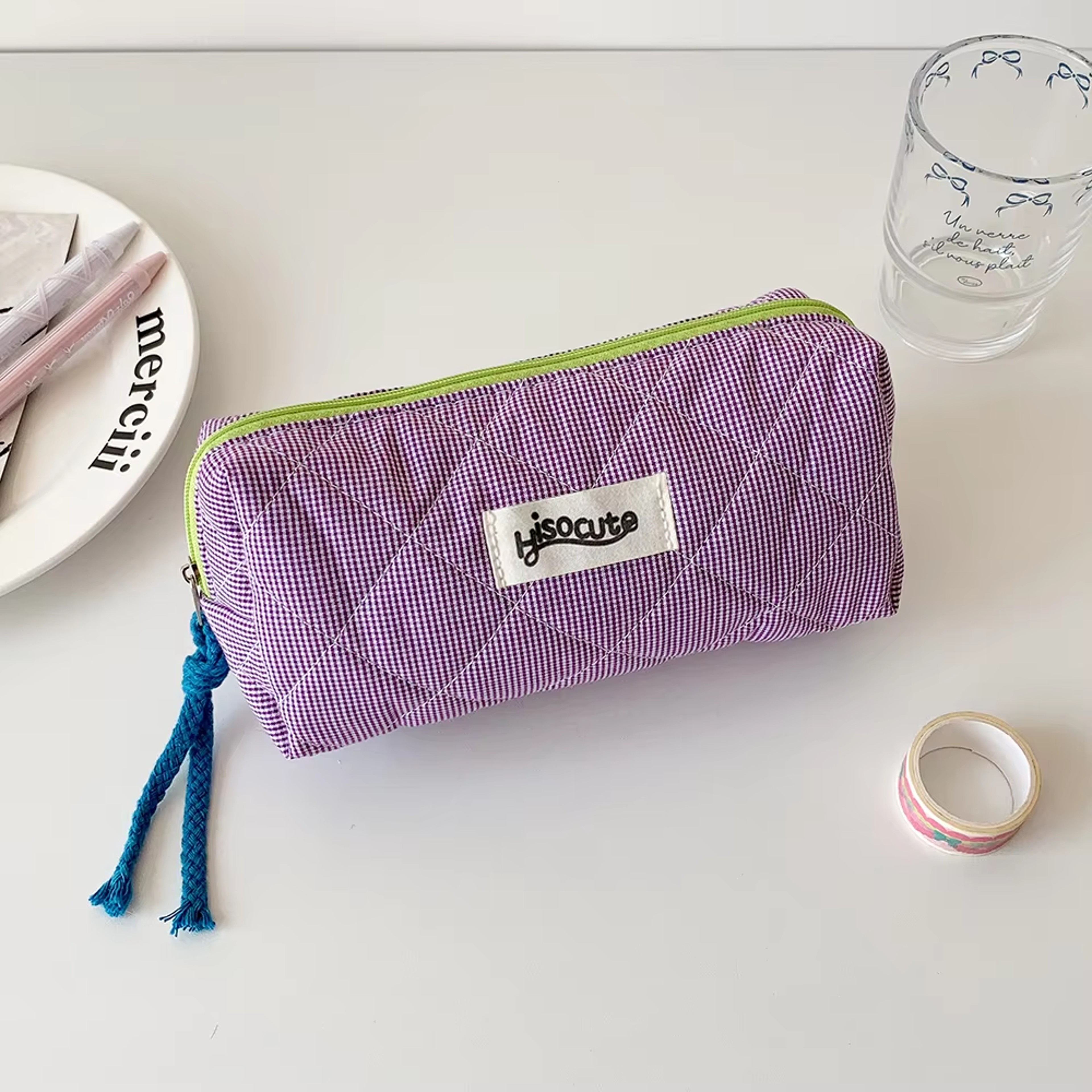 Plaid Large Capacity Pencil Case And Makeup Storage Bag 8