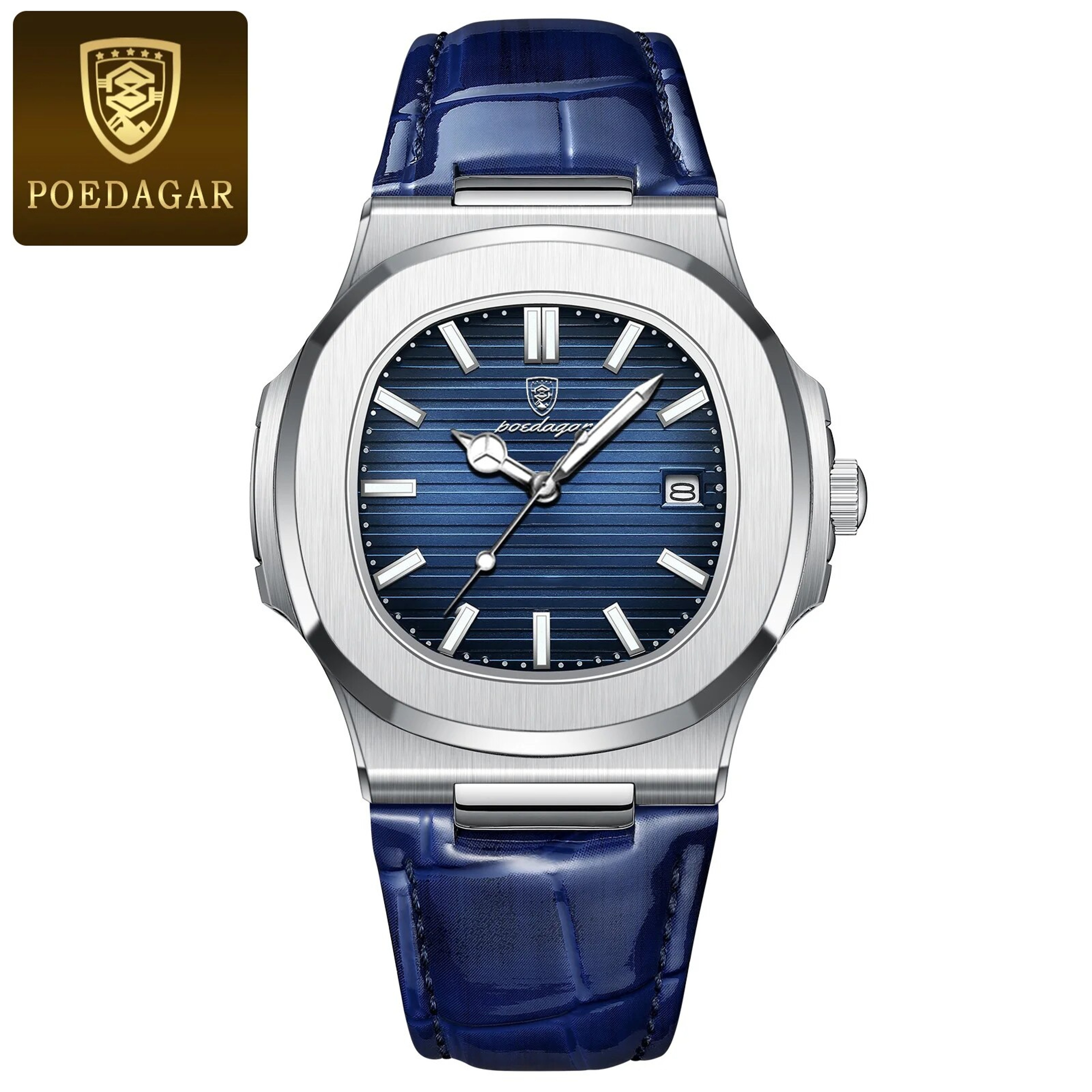 Luxury Square Mens Quartz Watch With Leather Strap Luminous Dial And Date 7