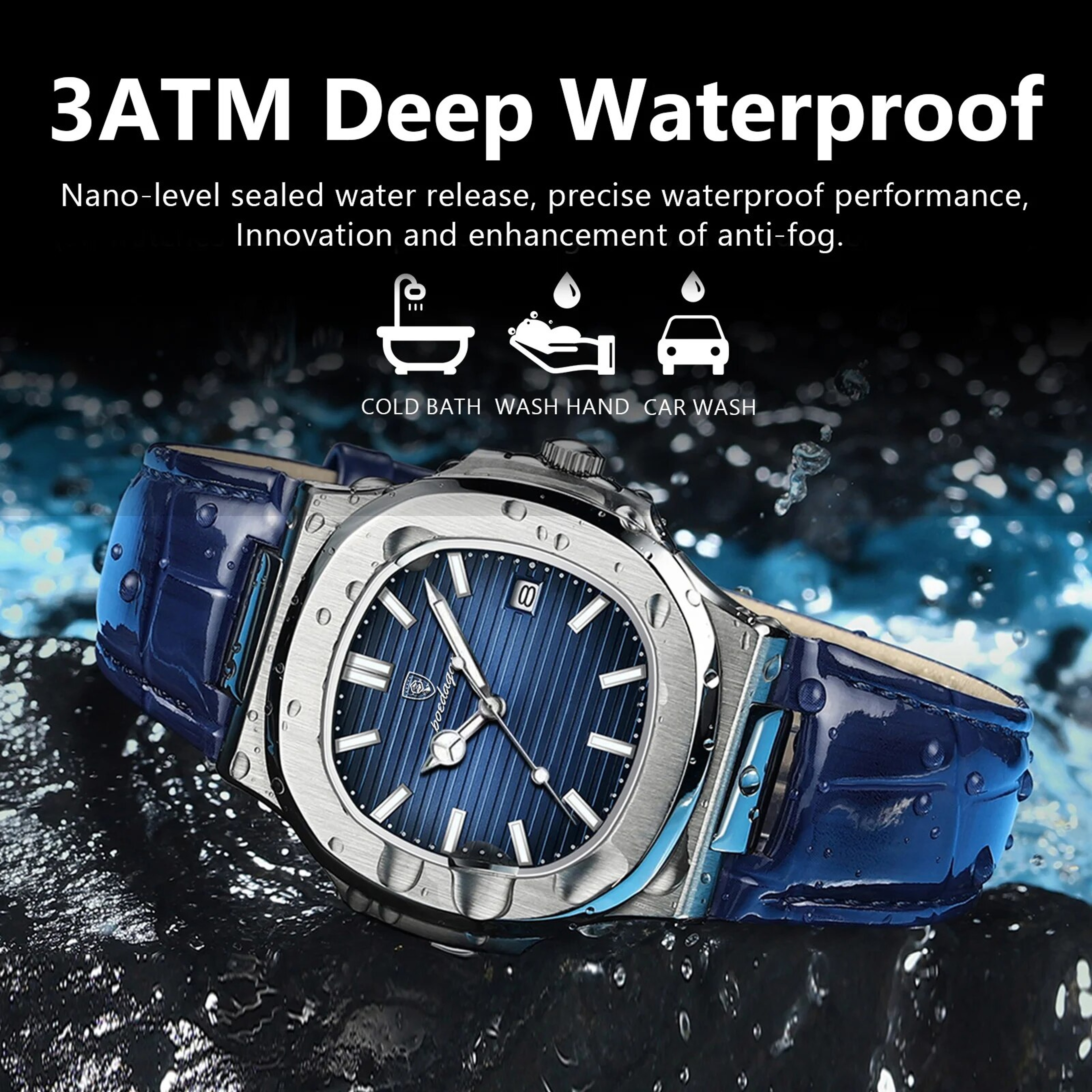 Luxury Square Watch For Men With Leather Strap Luminous Dial And Date 3