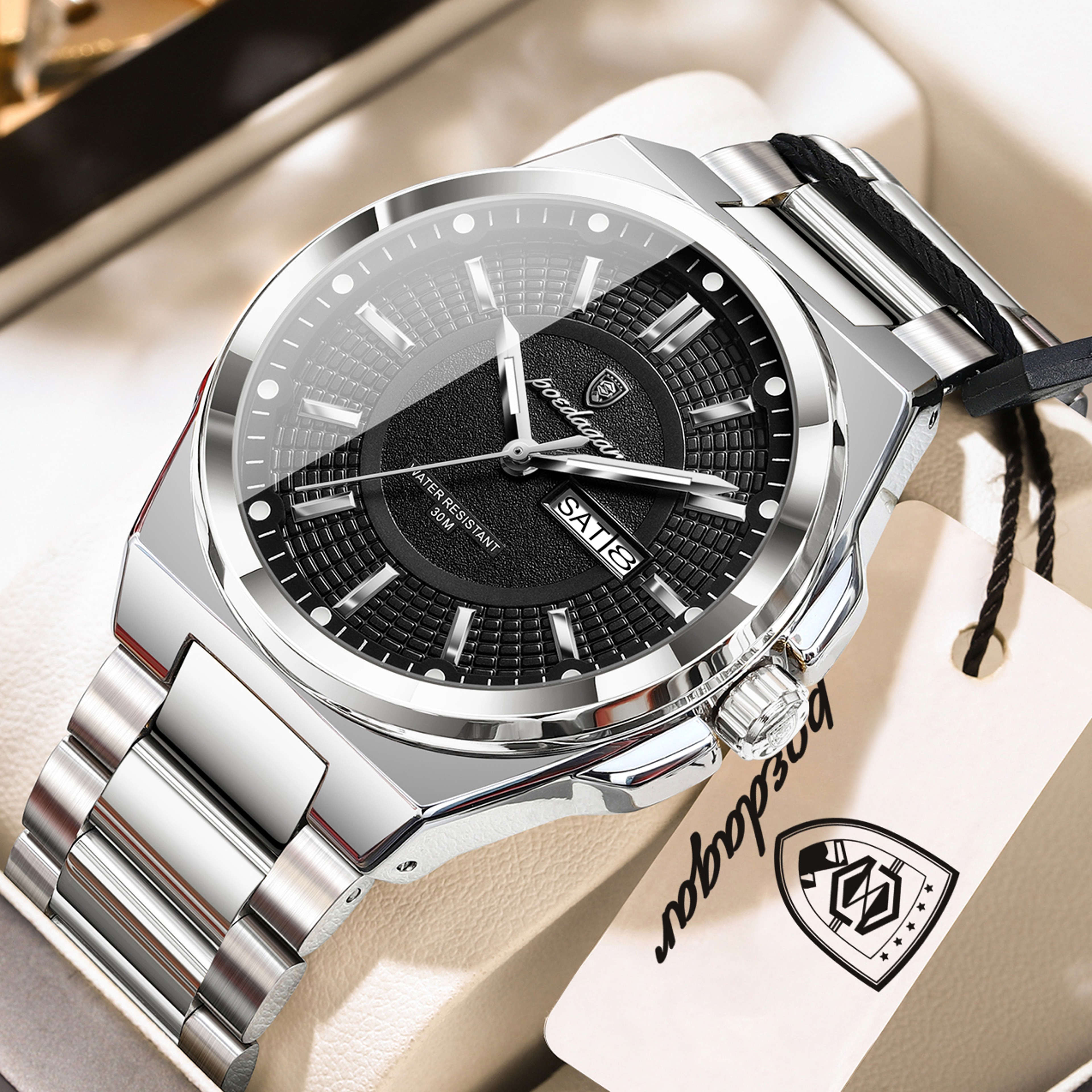 Mens Stainless Steel Quartz Watch Waterproof Luminous Date Week 10