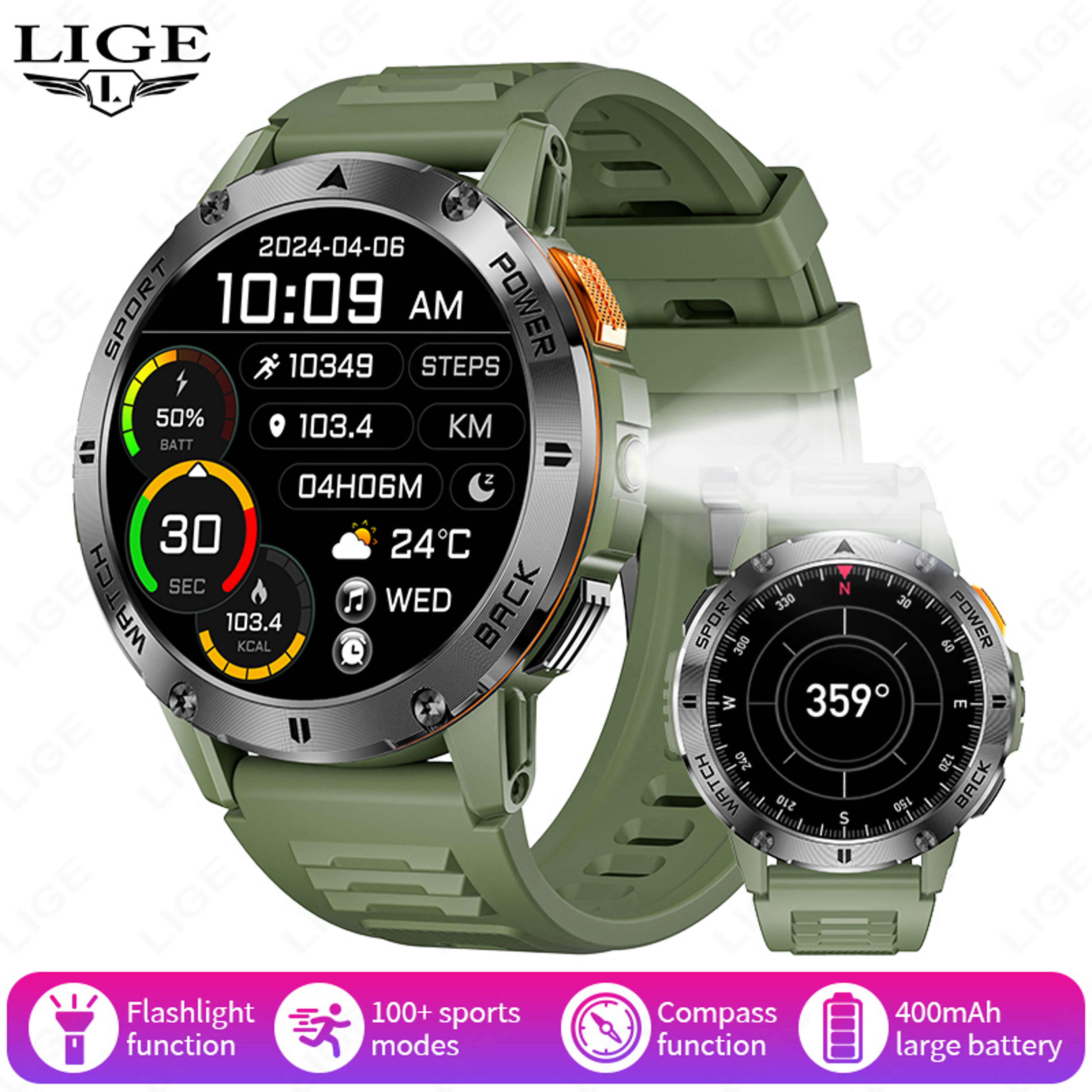 Outdoor GPS Smart Watch For Men With Bluetooth Calling Compass And LED Flashlight 8
