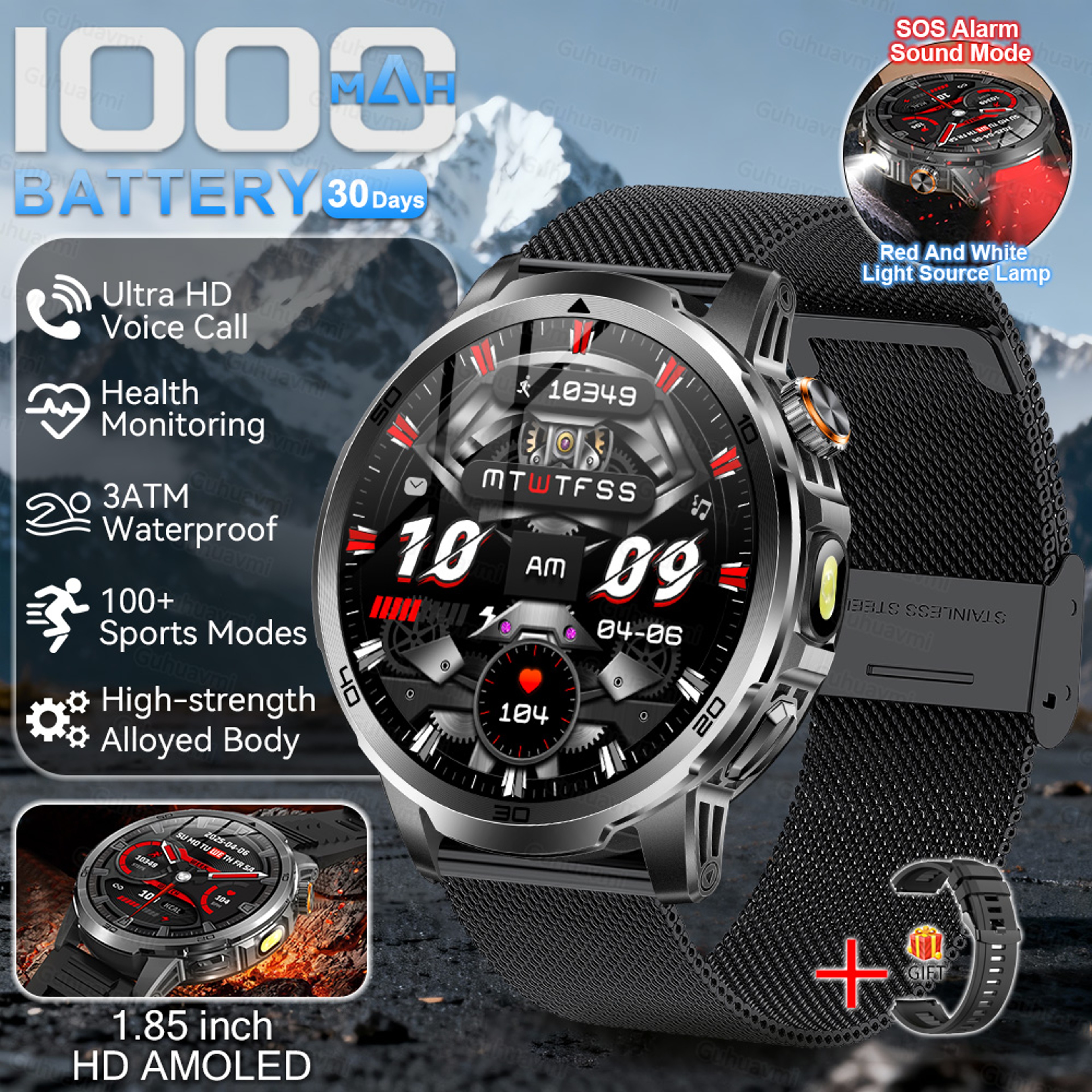 Ultra Rugged Smartwatch For Men AMOLED Display Battery And Flashlight 8