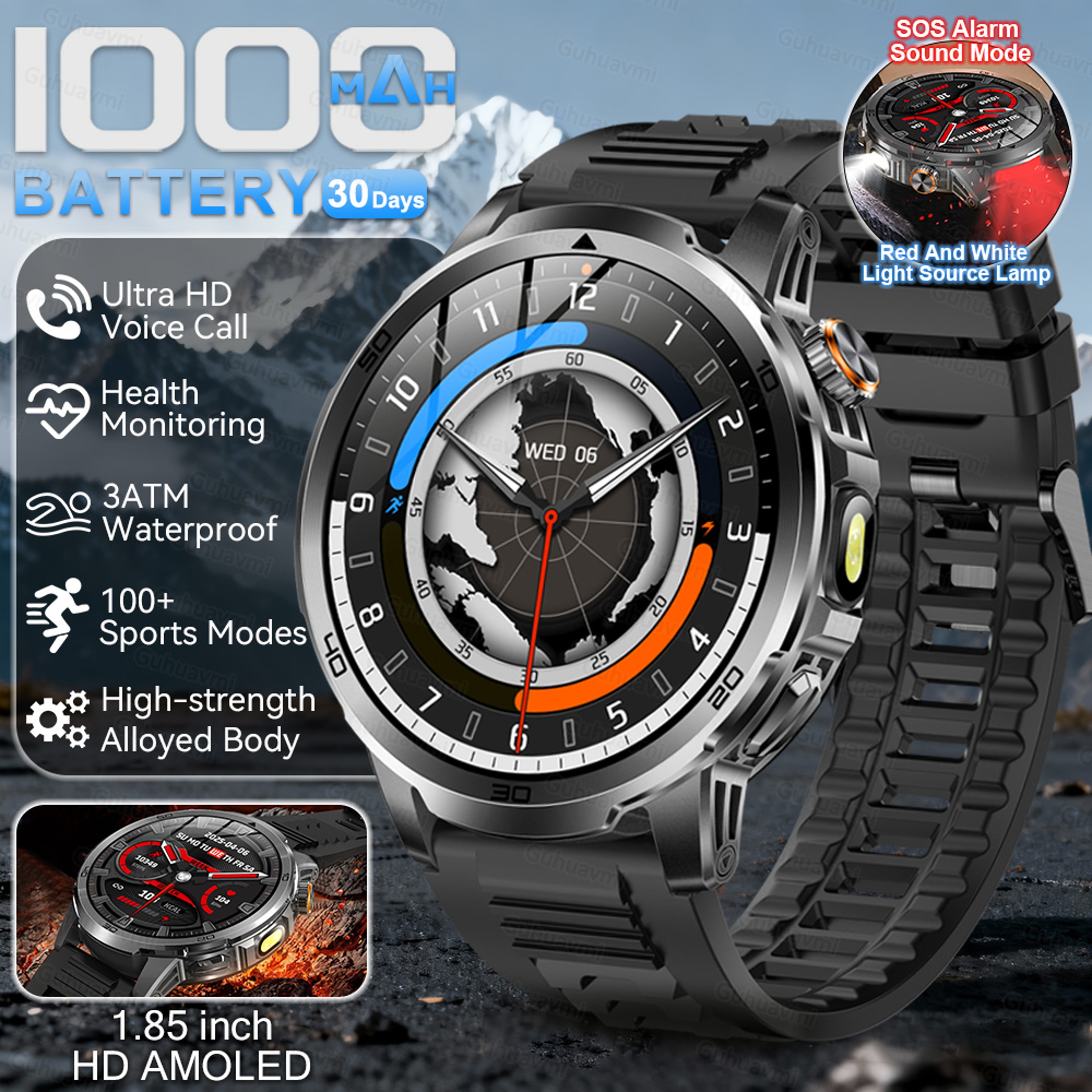 Ultra Rugged Smartwatch For Men AMOLED Display Battery And Flashlight 15