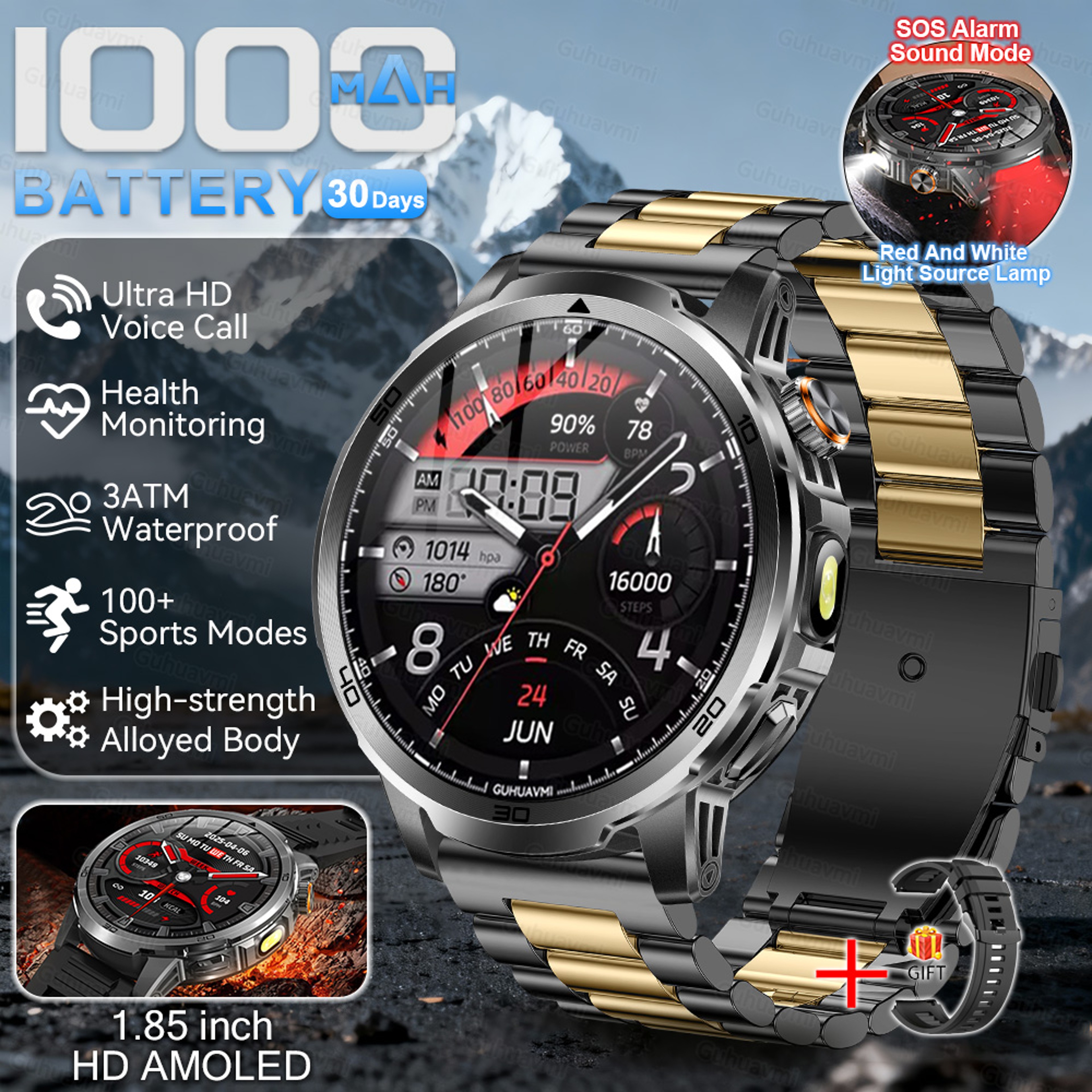 Ultra Rugged Smartwatch For Men AMOLED Display Battery And Flashlight 17