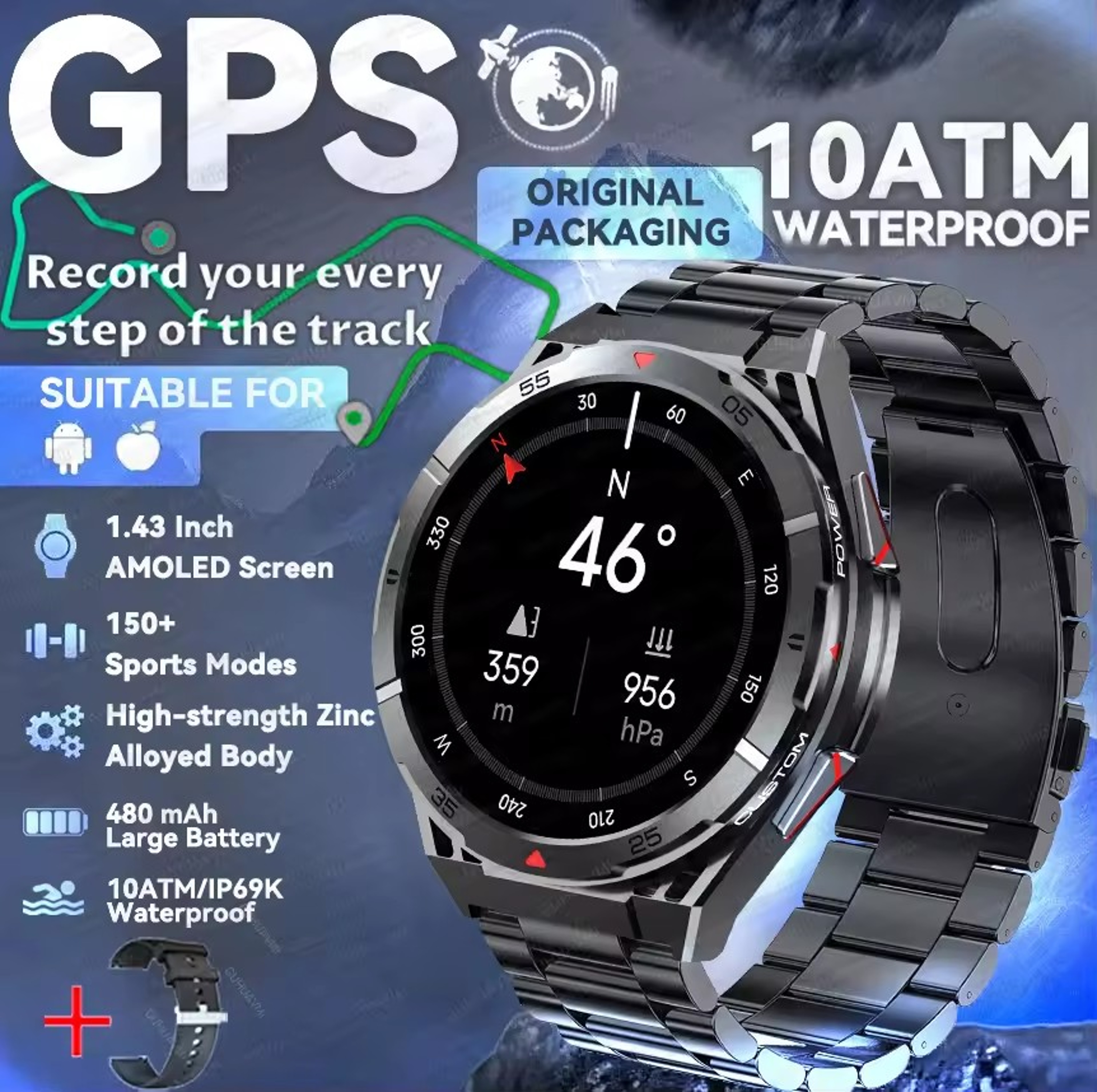 Outdoor GPS Smart Watch For Men AMOLED Waterproof Bluetooth Calling 11