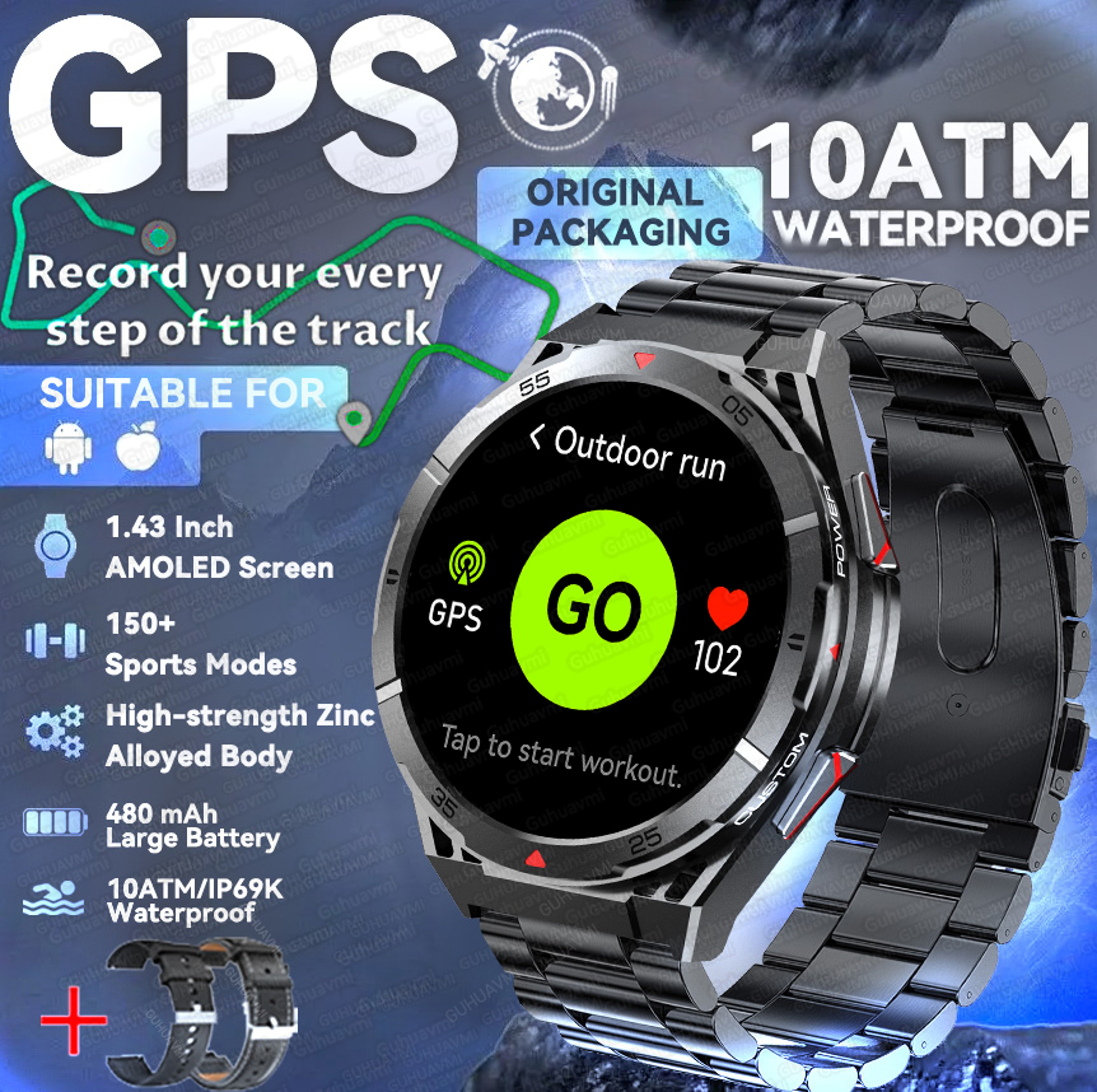 Outdoor GPS Smart Watch For Men AMOLED Waterproof Bluetooth Calling 18