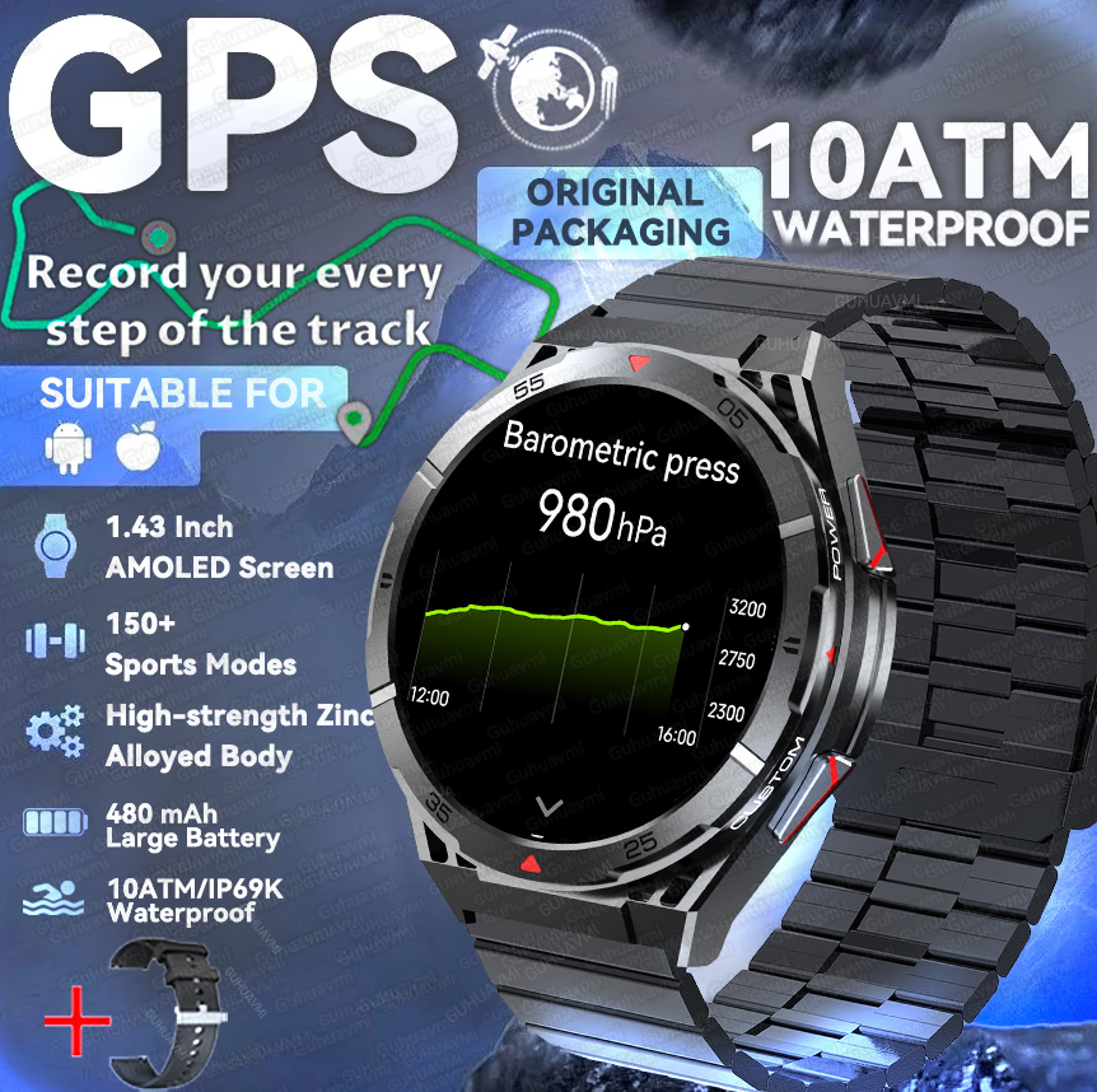 Outdoor GPS Smart Watch For Men AMOLED Waterproof Bluetooth Calling 21