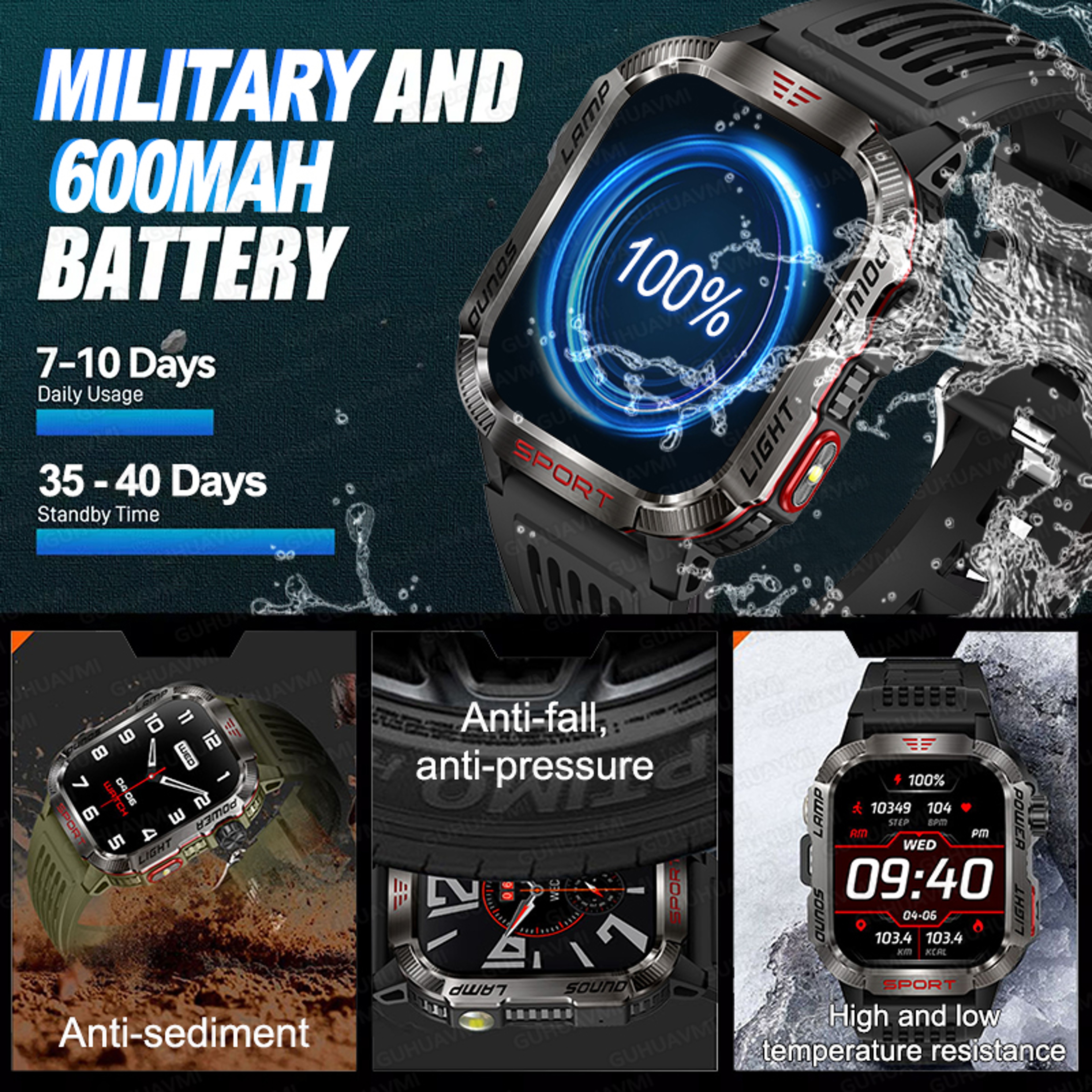 Rugged Outdoor Smartwatch With Compass LED Flashlight And Bluetooth Calling 2