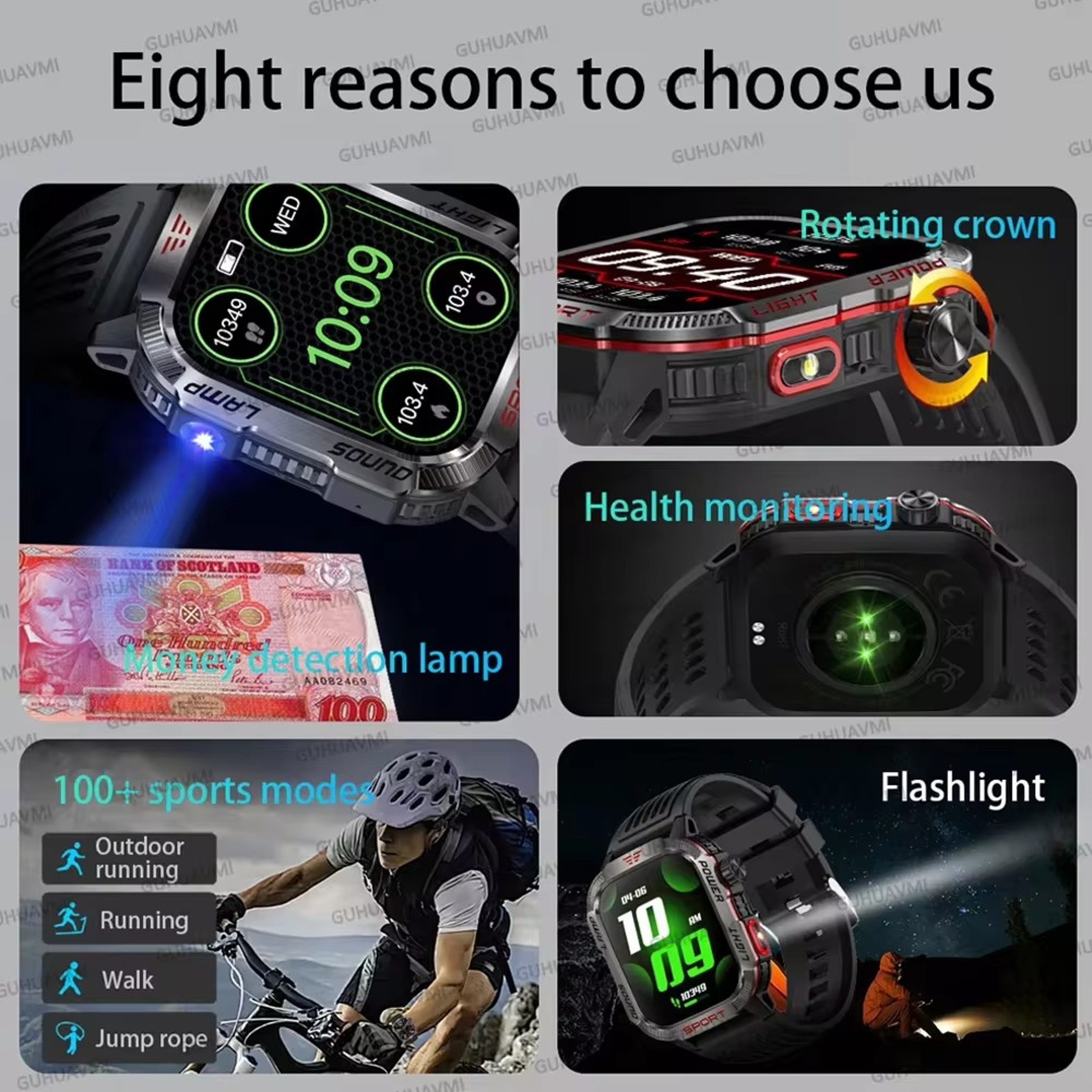 Rugged Outdoor Smartwatch With Compass LED Flashlight And Bluetooth Calling 5